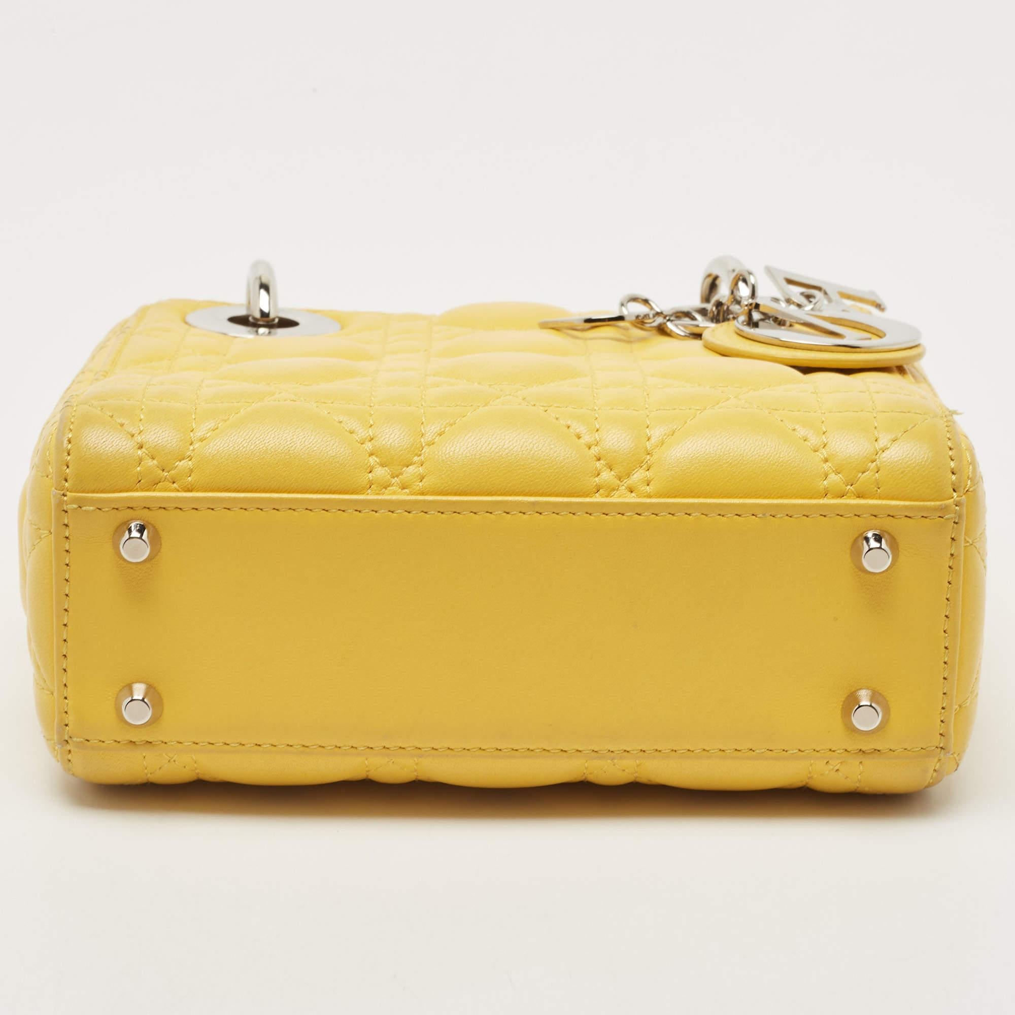 Dior Yellow Cannage Leather Mini Chain Lady Dior Tote 1
