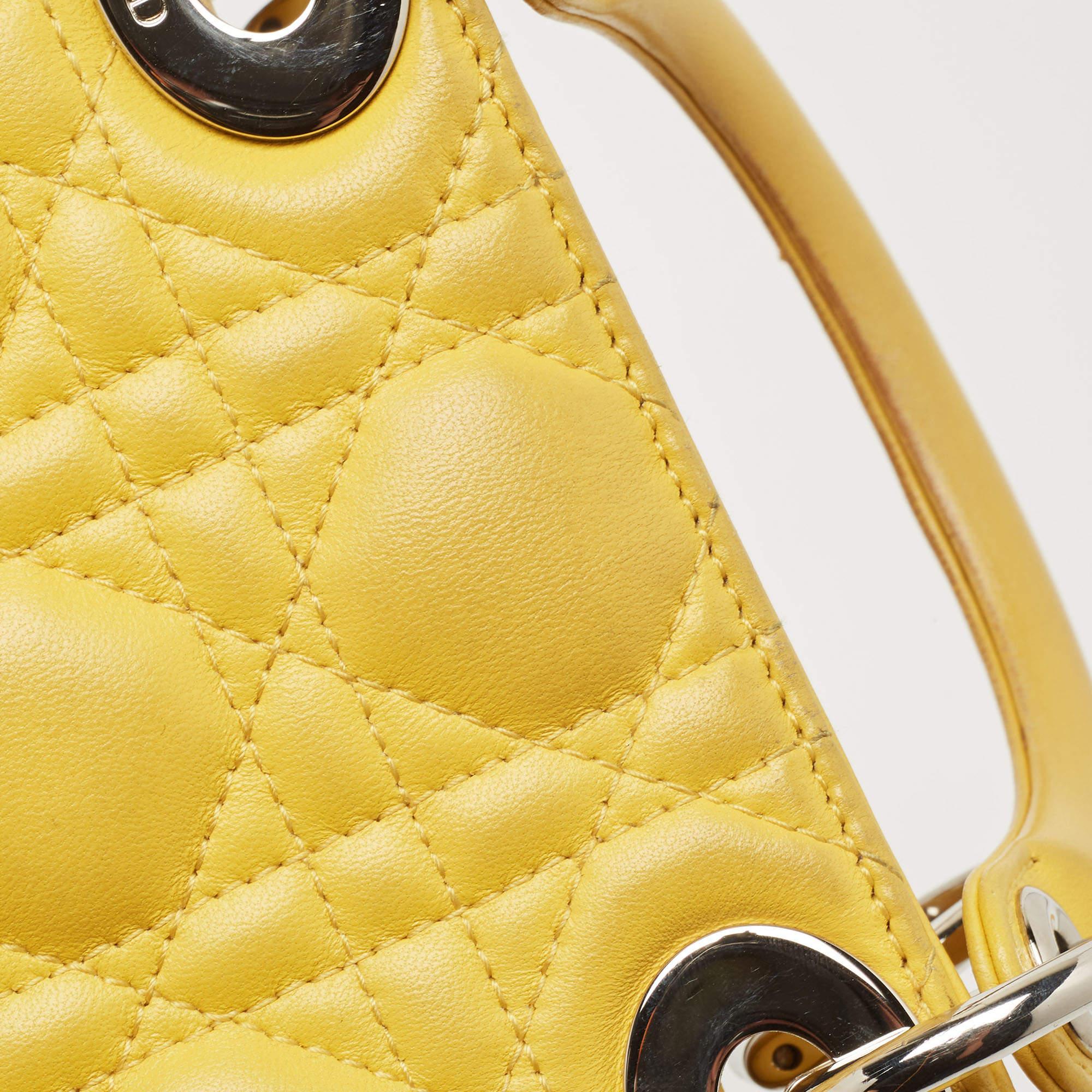Dior Amarillo Cannage Piel Mini Cadena Lady Dior Tote 2