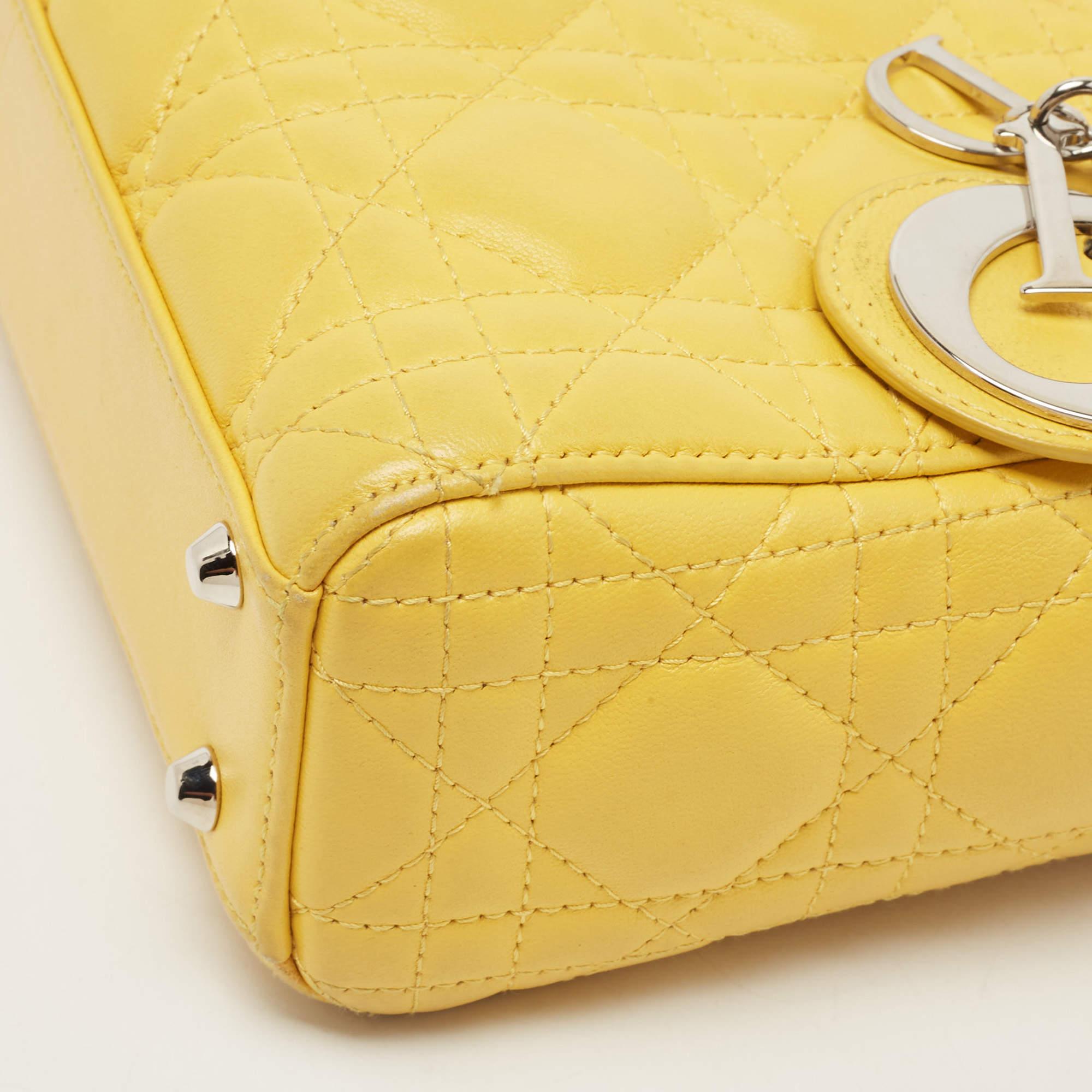 Dior Yellow Cannage Leather Mini Chain Lady Dior Tote 3