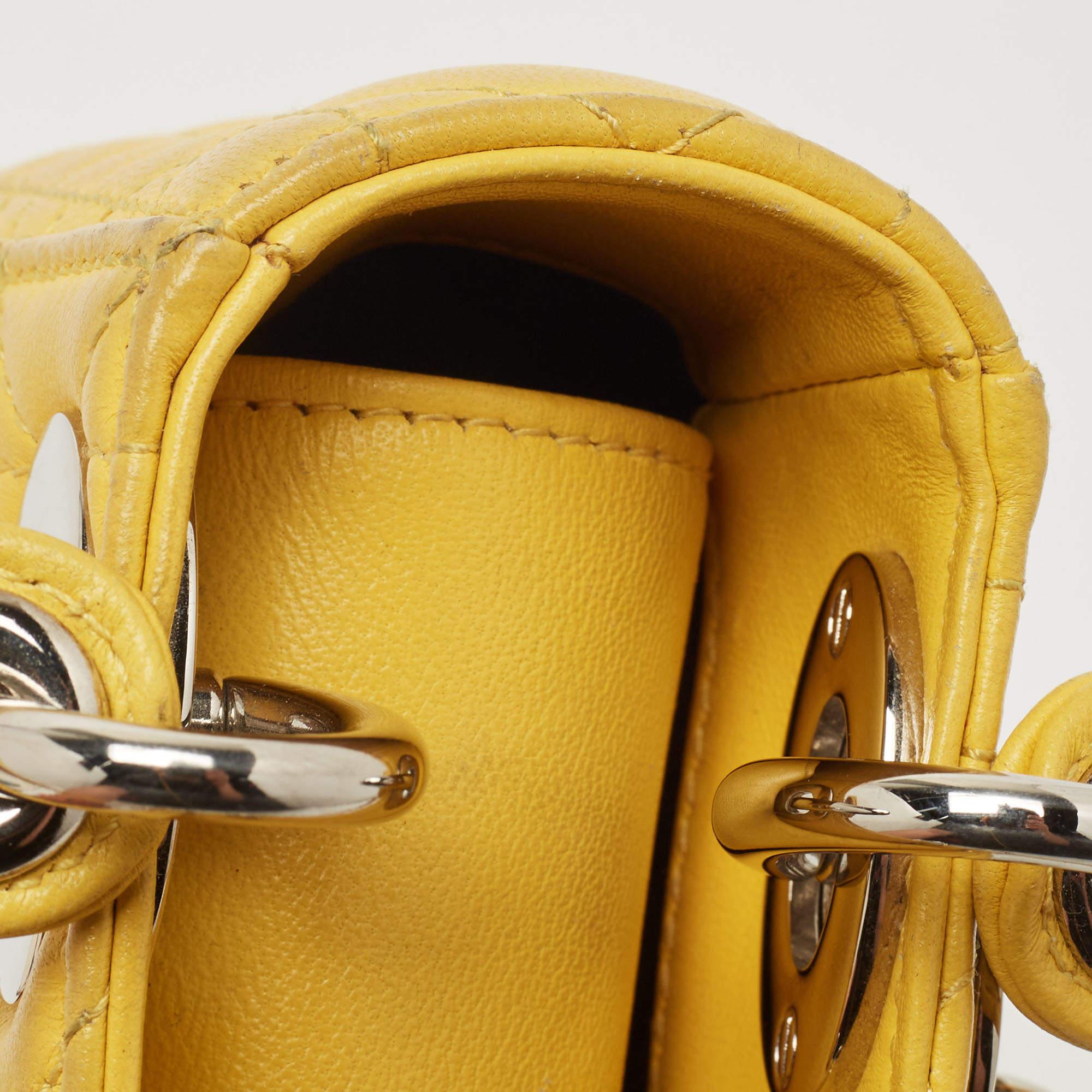 Dior Yellow Cannage Leather Mini Chain Lady Dior Tote 3