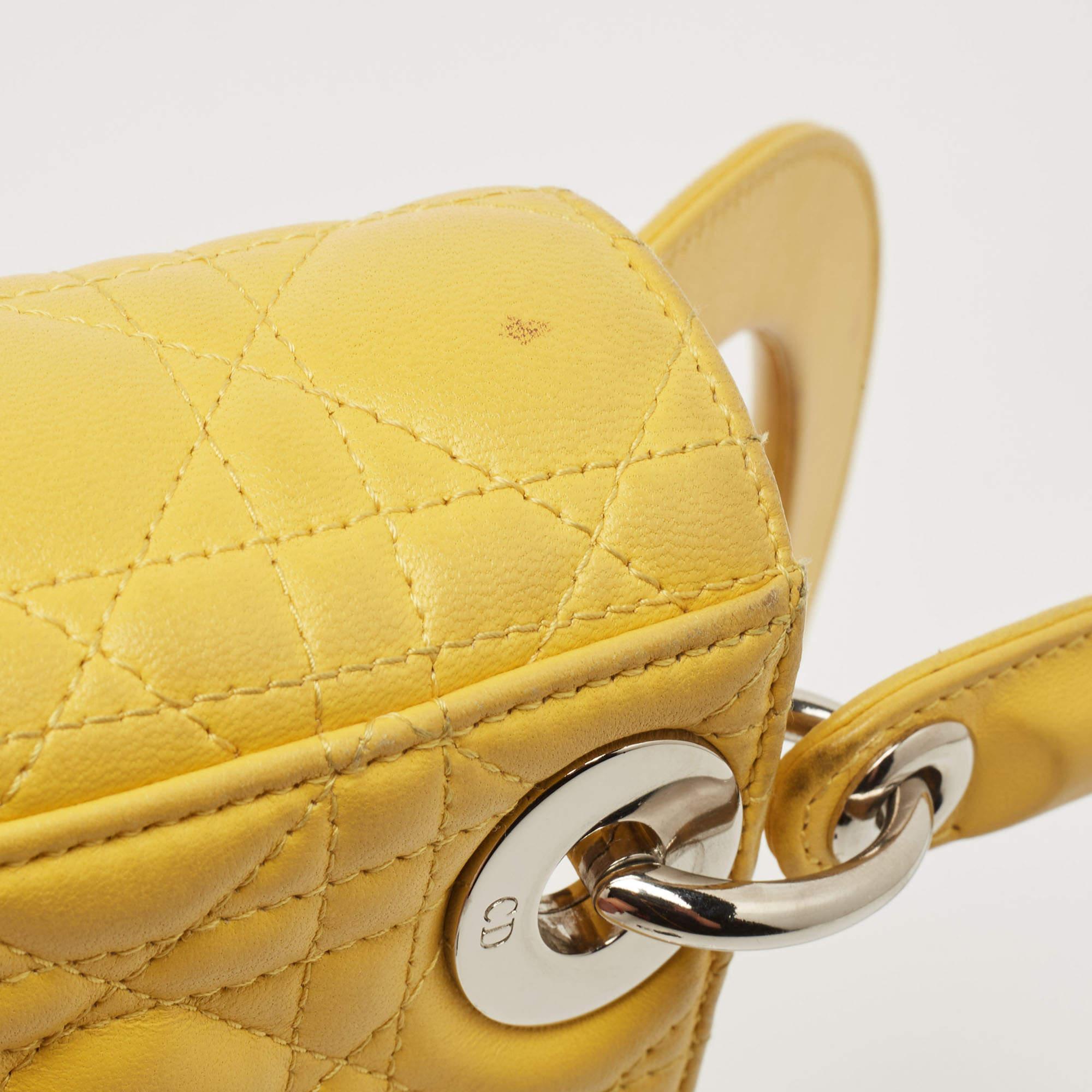 Dior Amarillo Cannage Piel Mini Cadena Lady Dior Tote 4