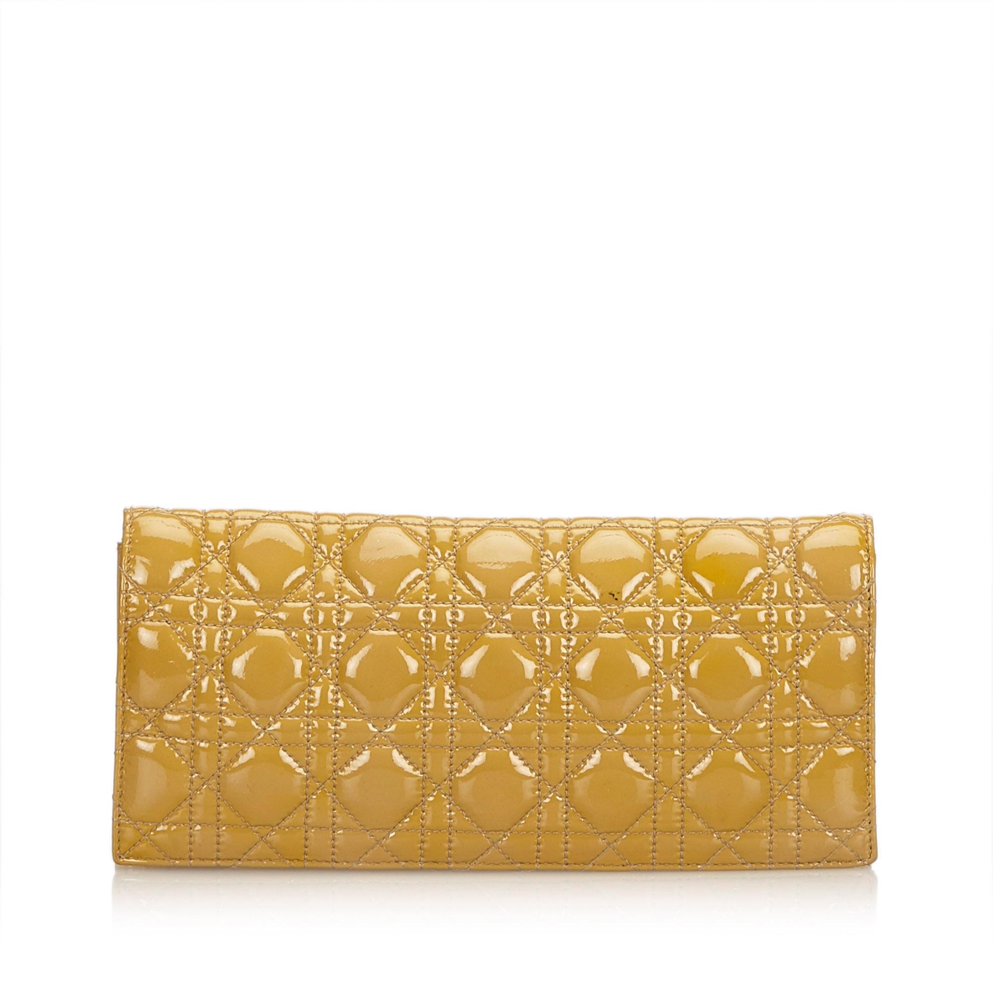 Dior Yellow Cannage Patent Leather Chain Clutch Bag (Gelb)