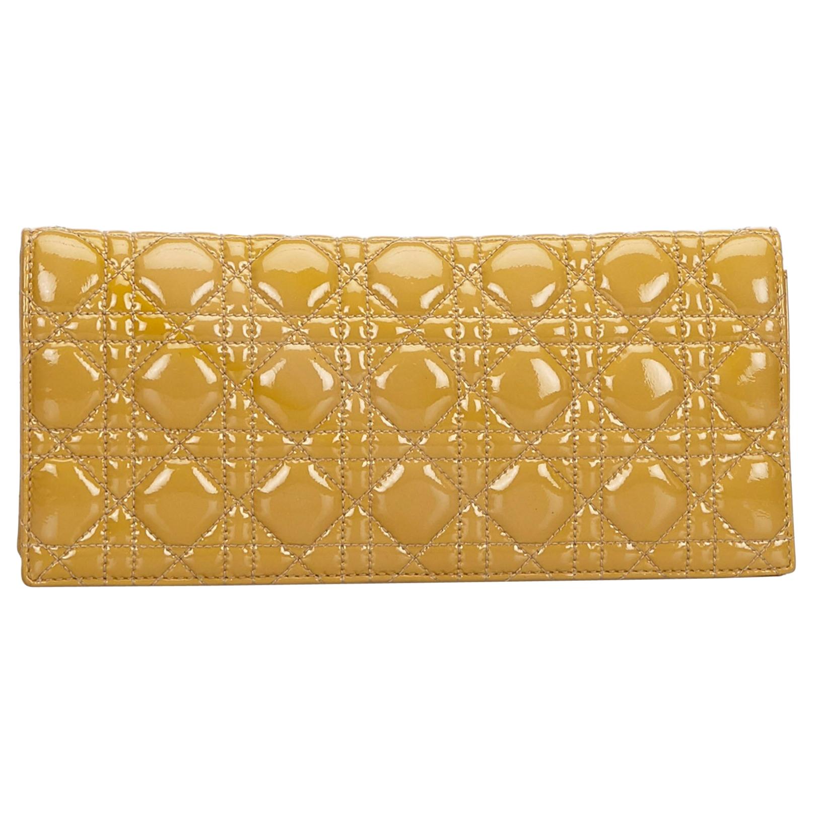 Dior Yellow Cannage Patent Leather Chain Clutch Bag