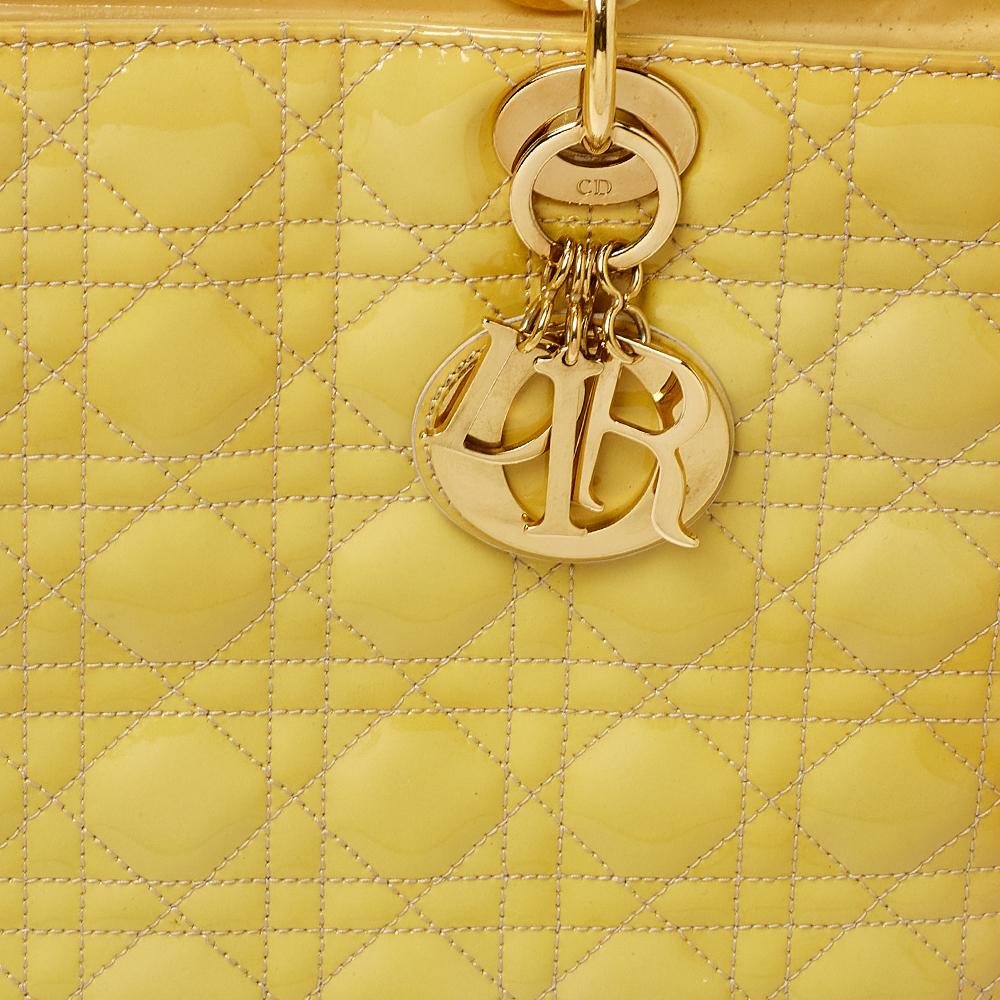 Dior Yellow Cannage Patent Leather Large Lady Dior Tote 6