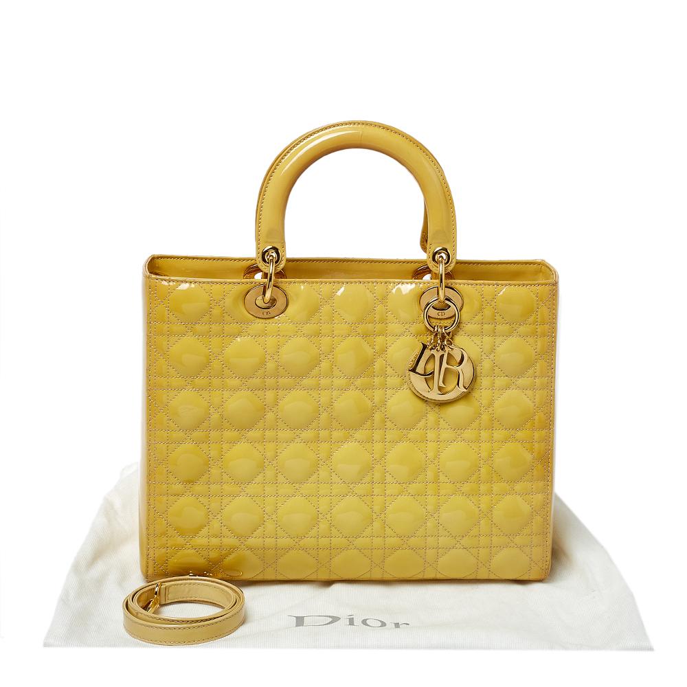 Dior Yellow Cannage Patent Leather Large Lady Dior Tote 7
