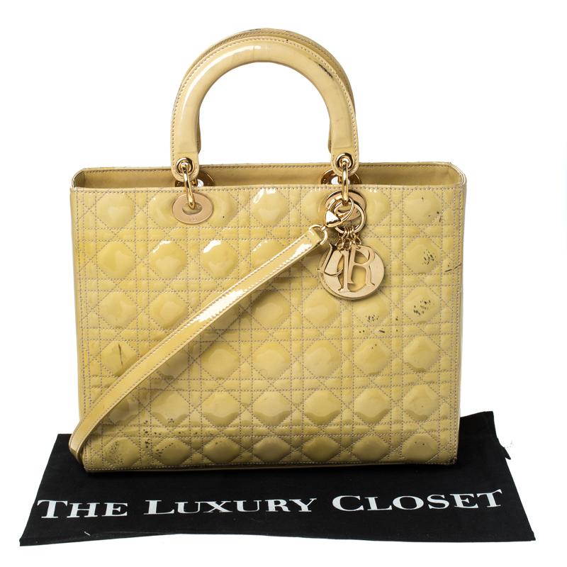 Dior Yellow Cannage Patent Leather Large Lady Dior Tote 9