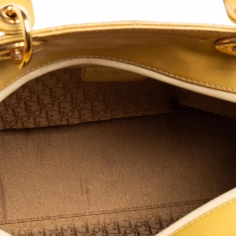 Women's Dior Yellow Cannage Patent Leather Large Lady Dior Tote