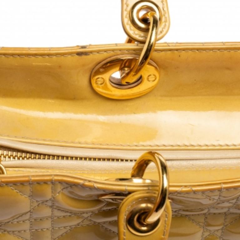Dior Yellow Cannage Patent Leather Large Lady Dior Tote 3