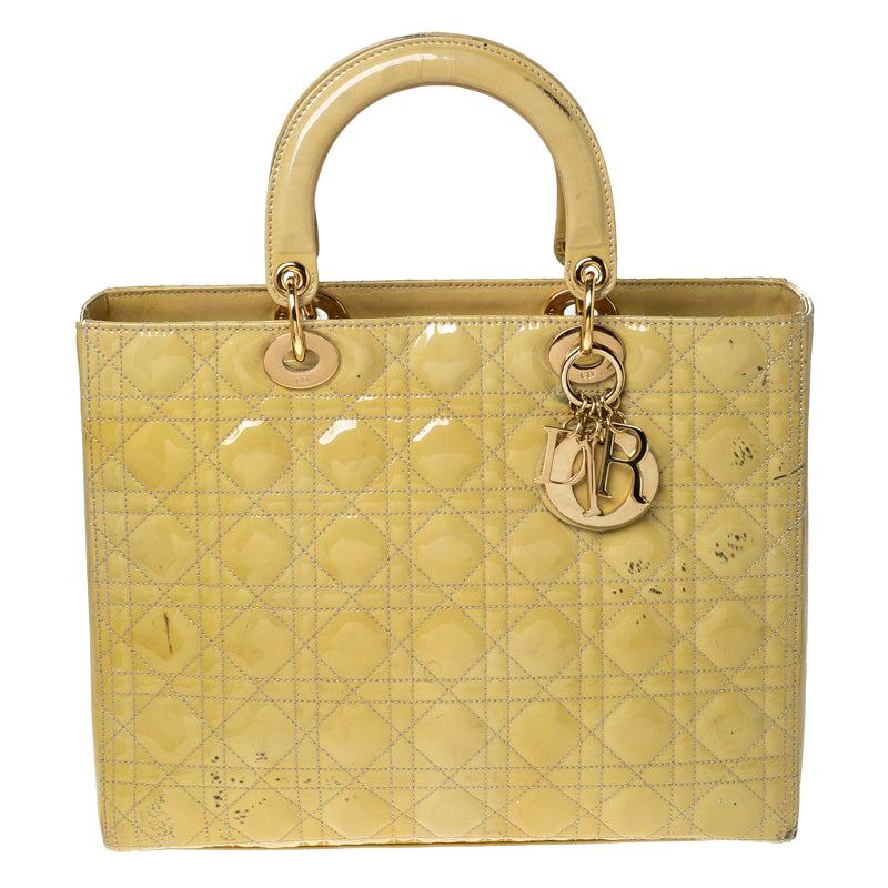 Dior Yellow Cannage Patent Leather Large Lady Dior Tote