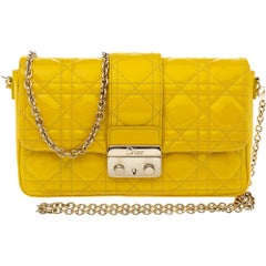 Dior Yellow Cannage Patent Leather New Lock Chain Clutch