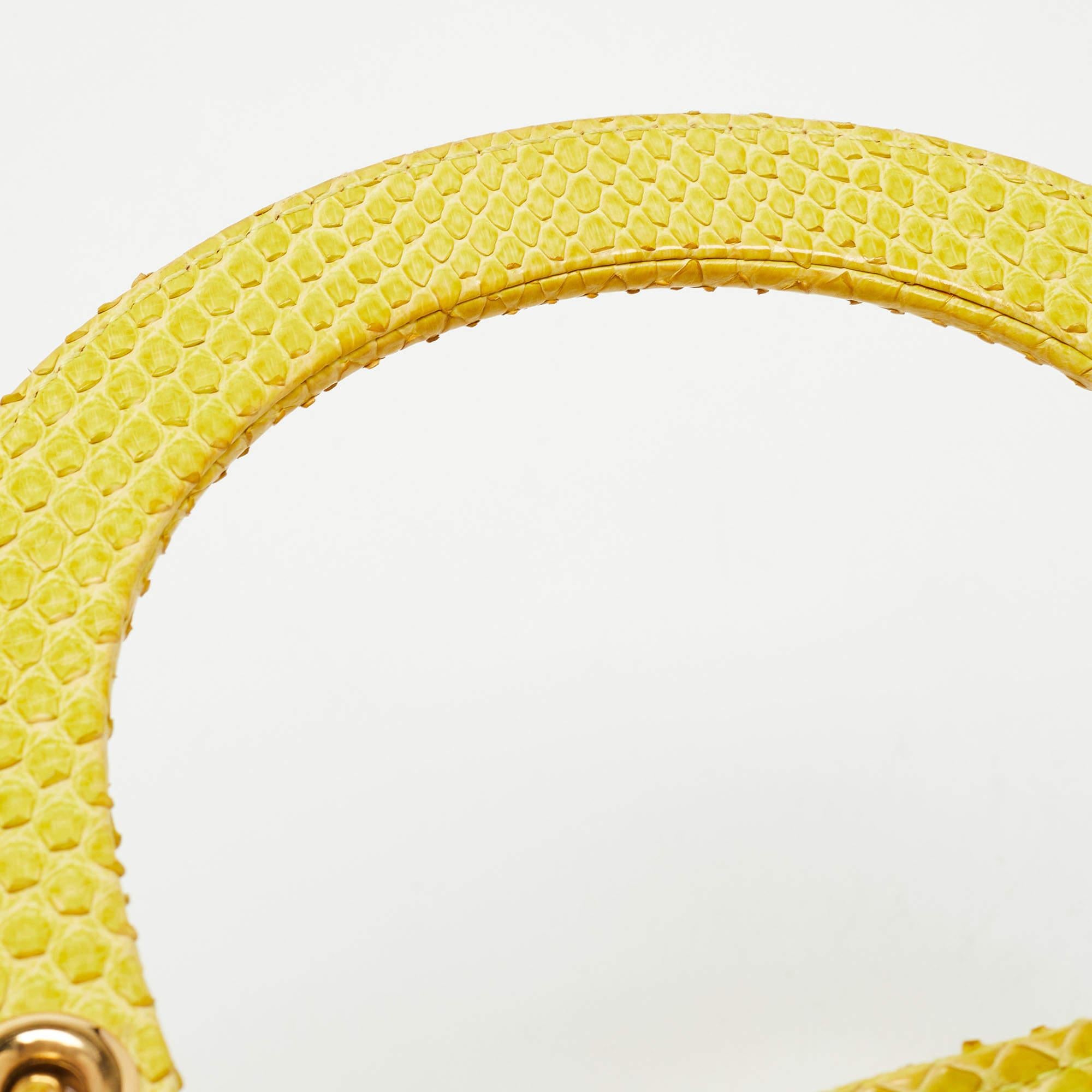 Dior Yellow Cannage Python Leather Medium Lady Dior Tote 6