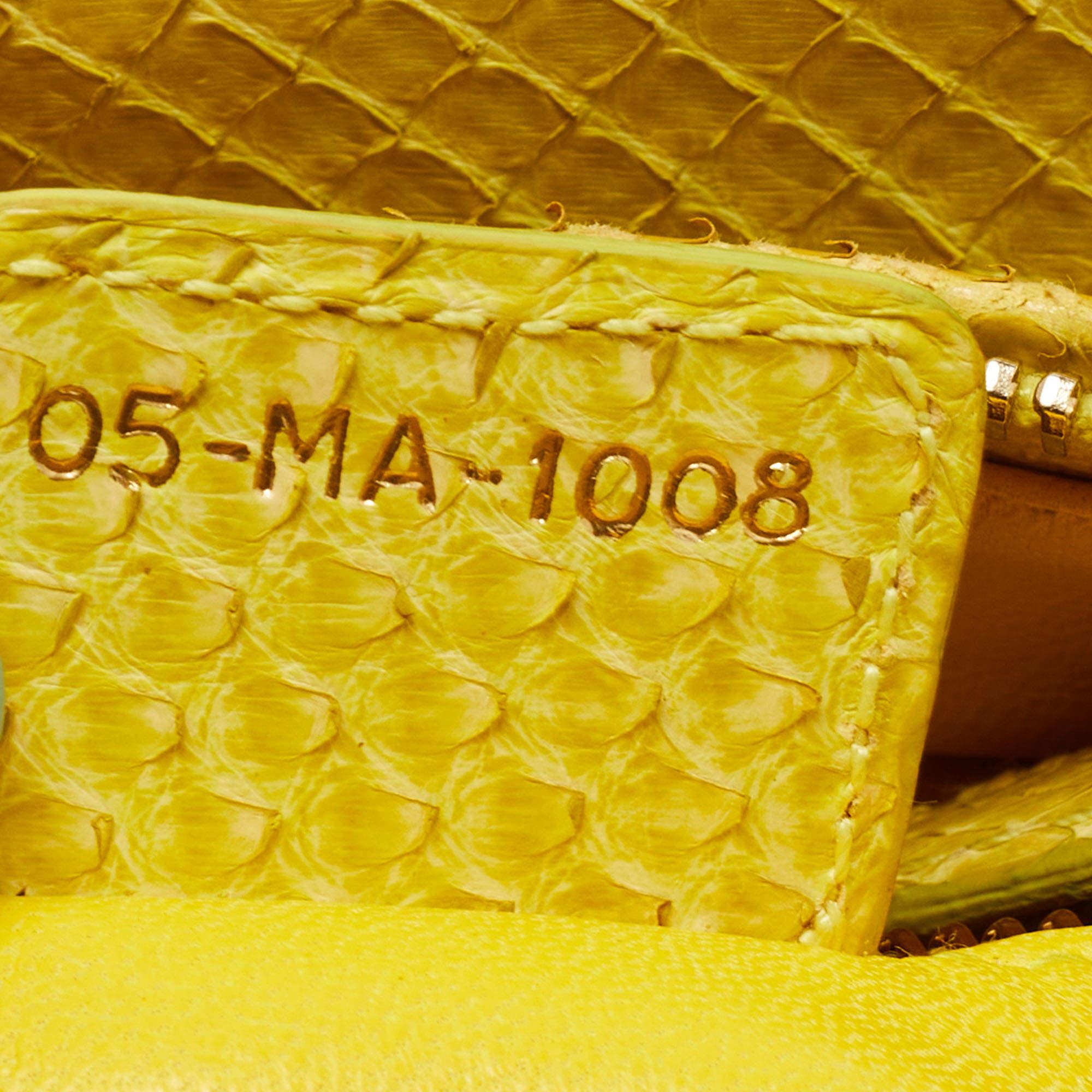Dior Yellow Cannage Python Leather Medium Lady Dior Tote For Sale 8