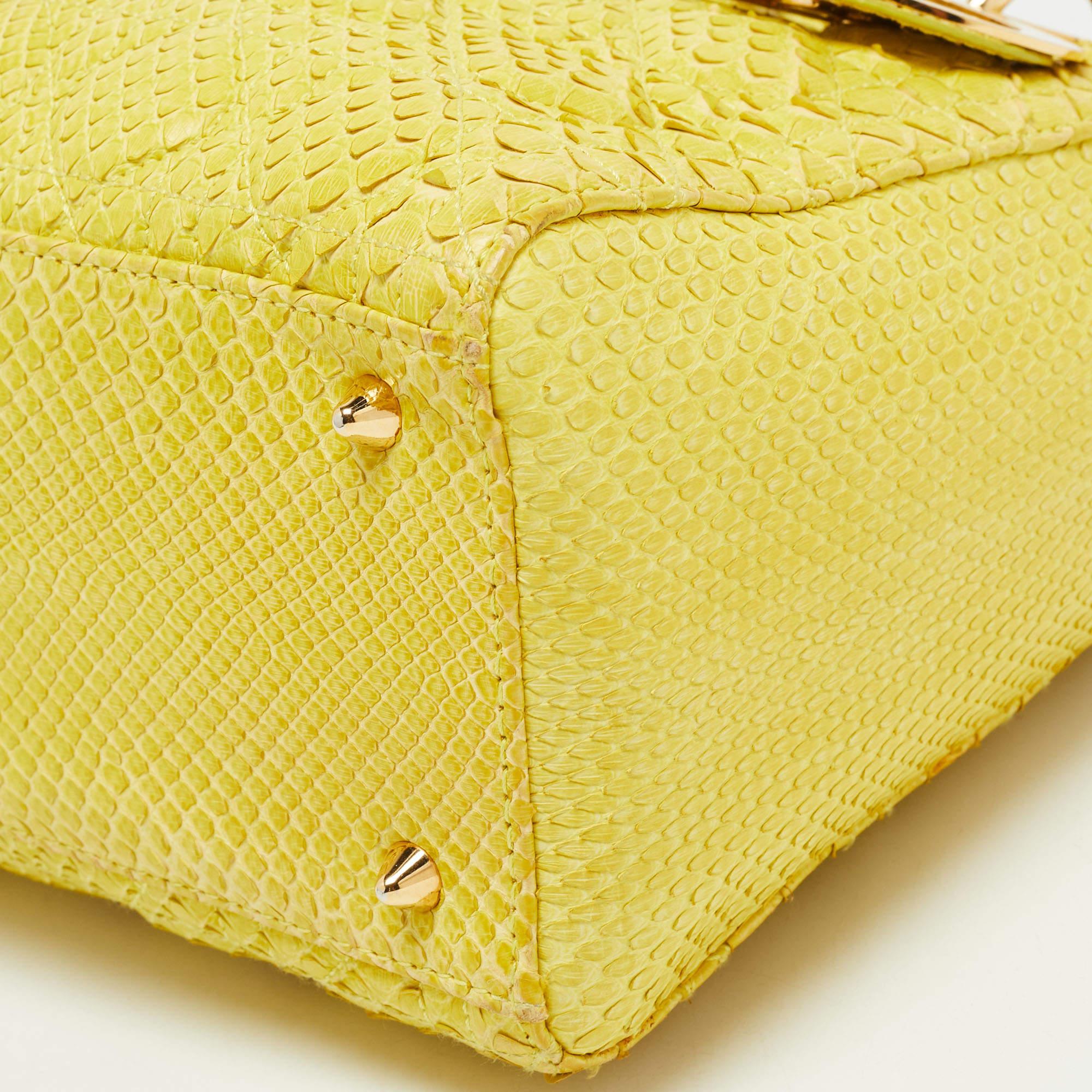 Dior Yellow Cannage Python Leather Medium Lady Dior Tote For Sale 9