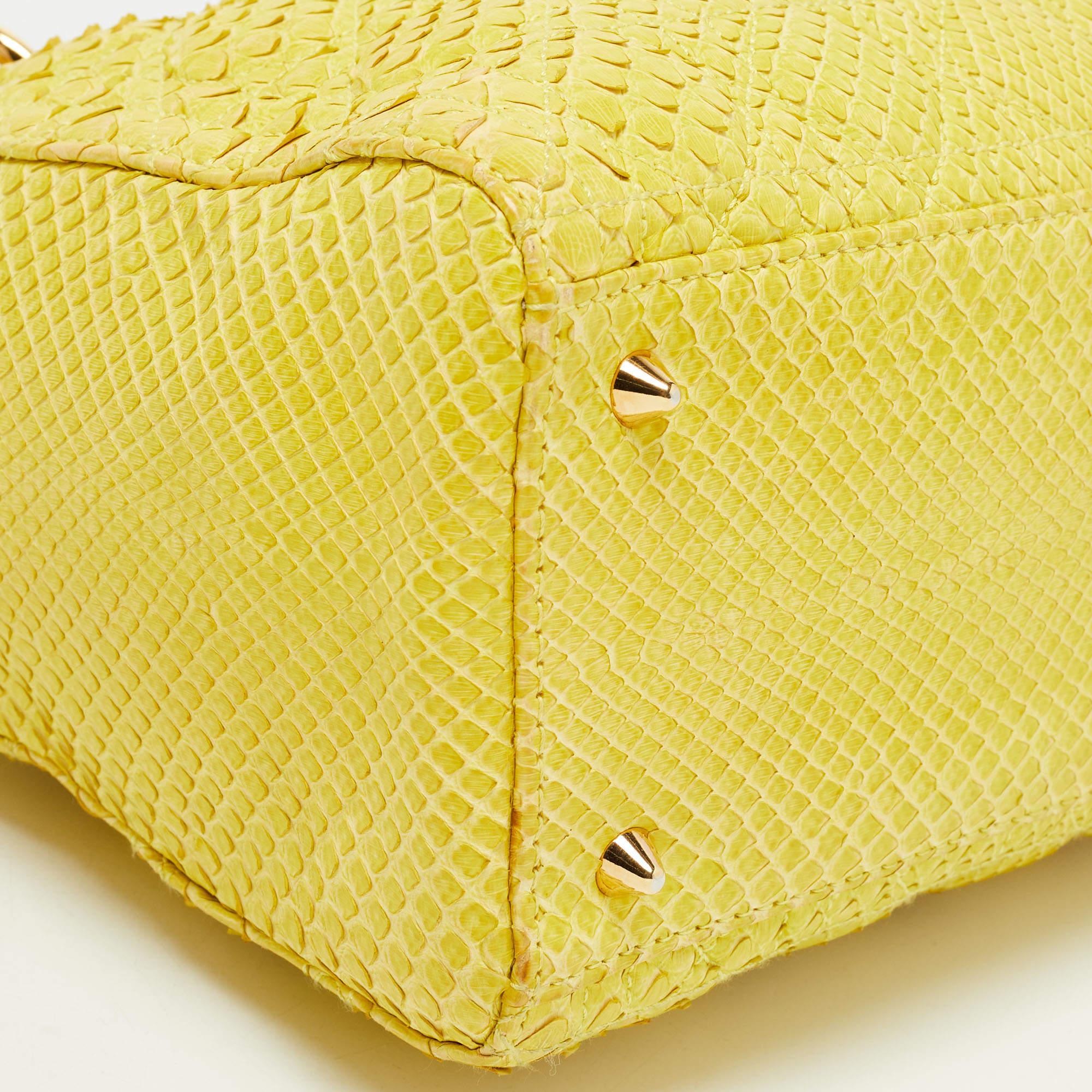 Dior Yellow Cannage Python Leather Medium Lady Dior Tote 12