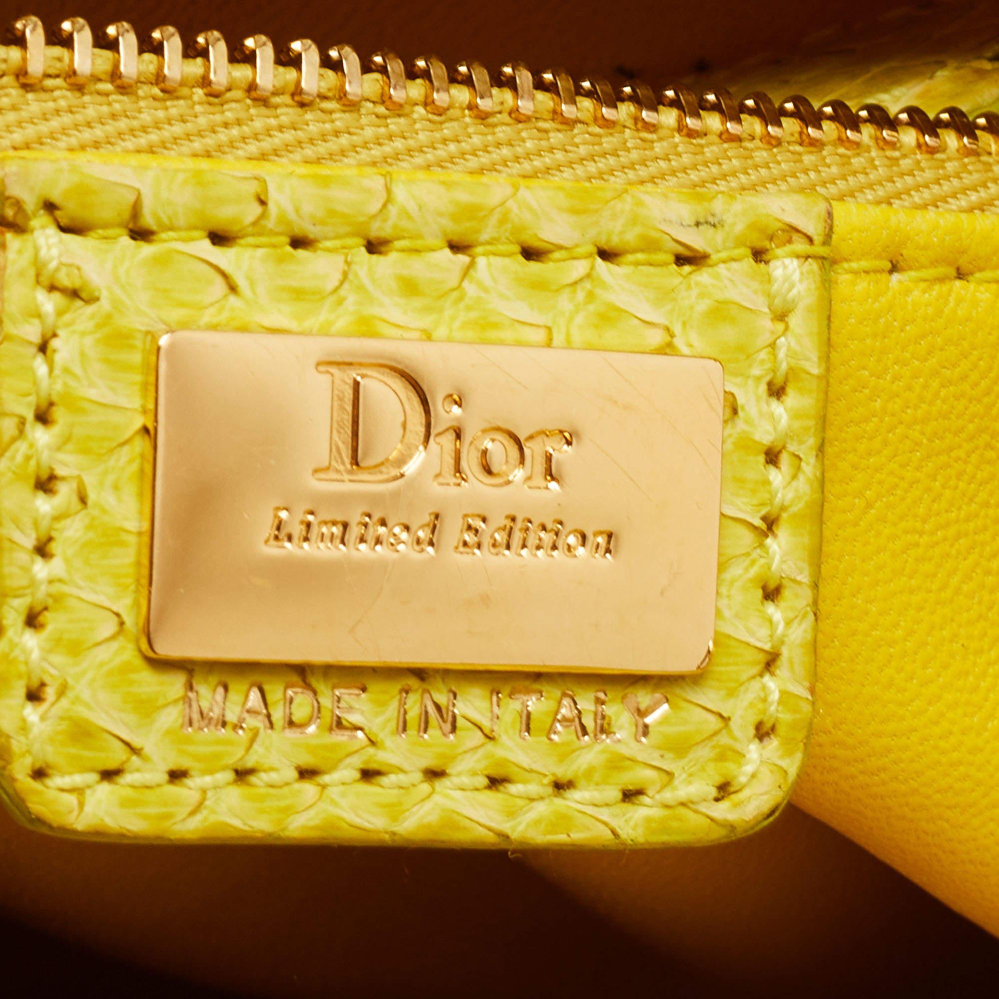 Women's Dior Yellow Cannage Python Leather Medium Lady Dior Tote For Sale