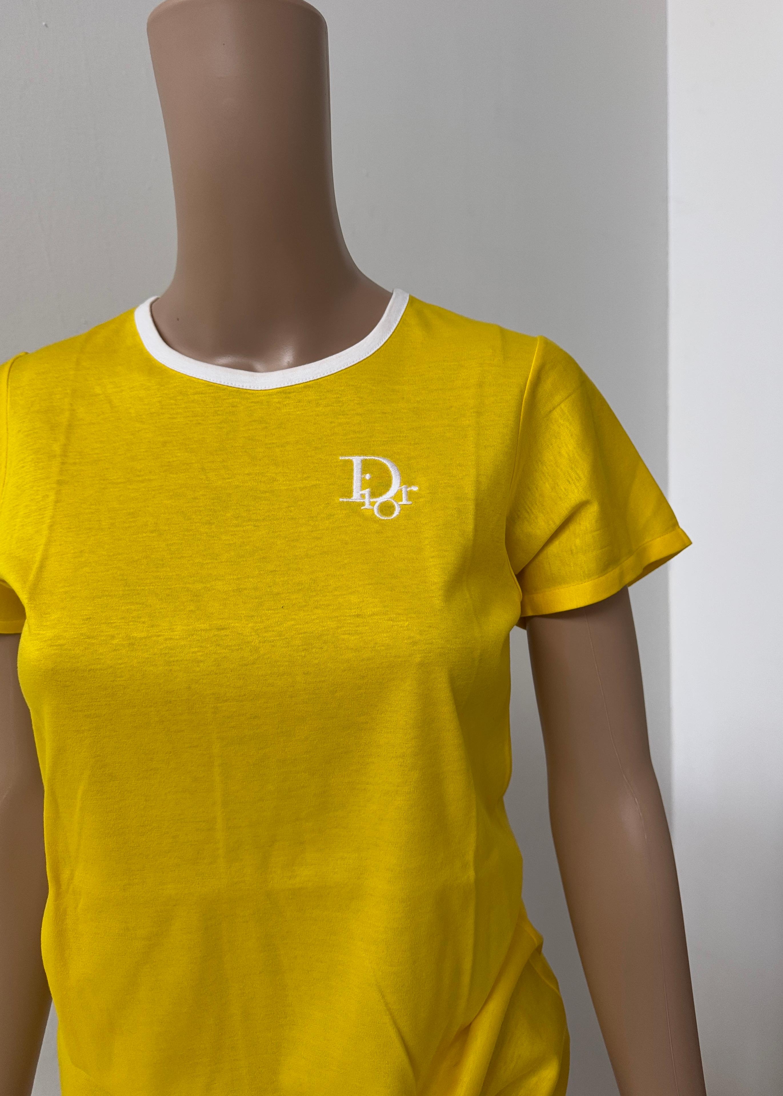 da uomo o donna Dior Yellow Fitted Logo T-Shirt – Early 2000s in vendita