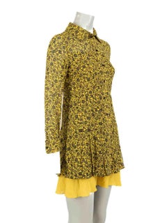 Dior Yellow Floral Print Mini Shirt Dress Size S