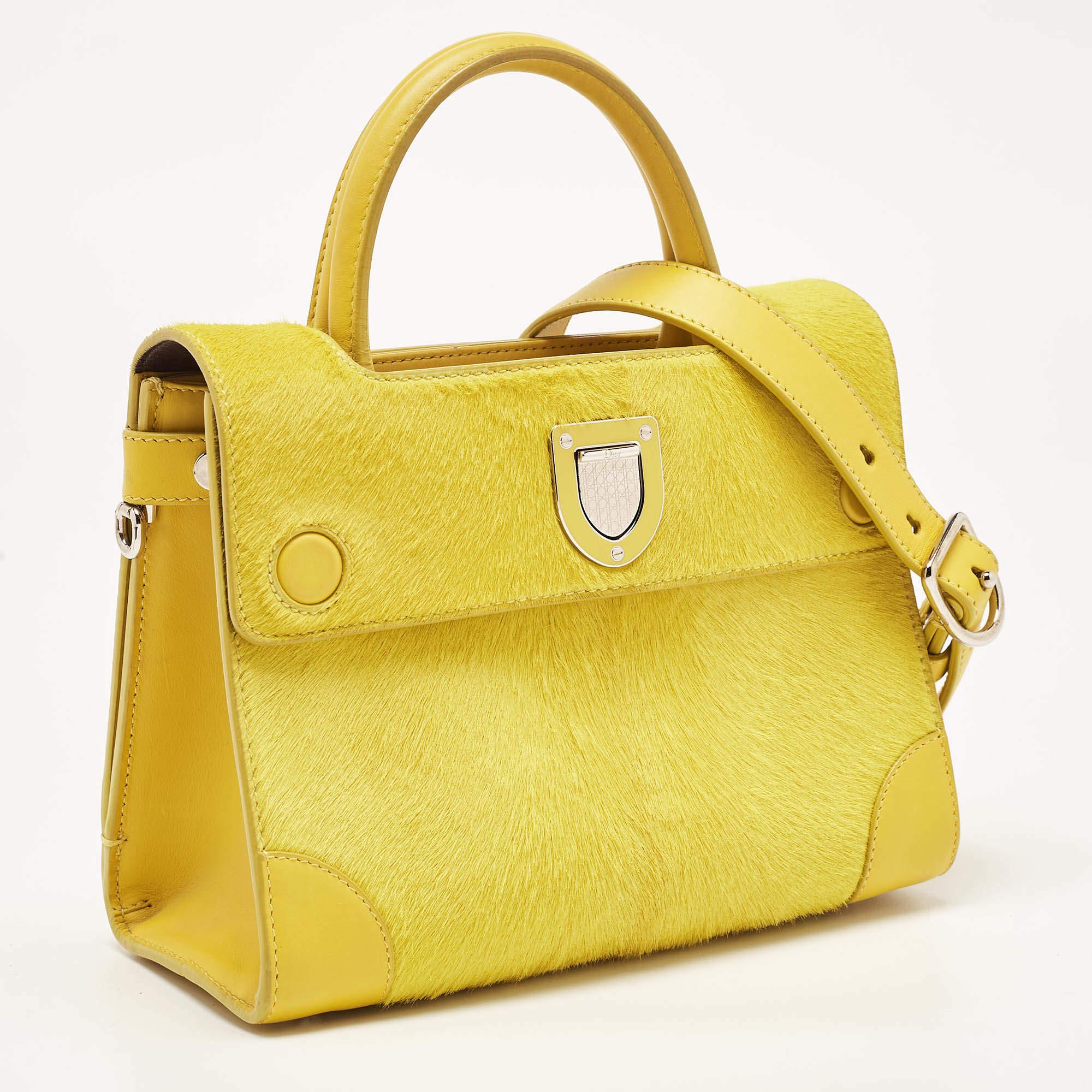 Dior Yellow Leather and Calfhair Mini Diorever Tote In Good Condition In Dubai, Al Qouz 2