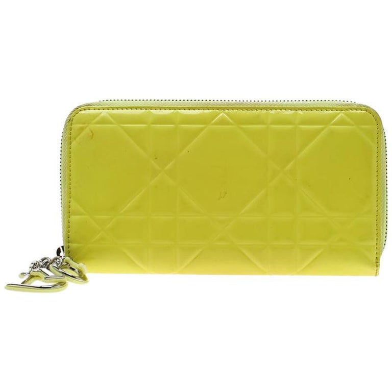Dior Yellow Leather Lady Dior Zip Around Wallet For Sale at 1stDibs