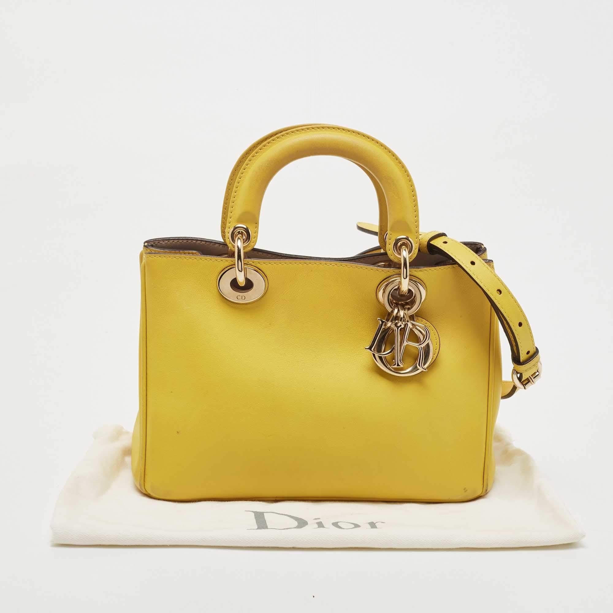 Dior Yellow Leather Mini Diorissimo Tote 8