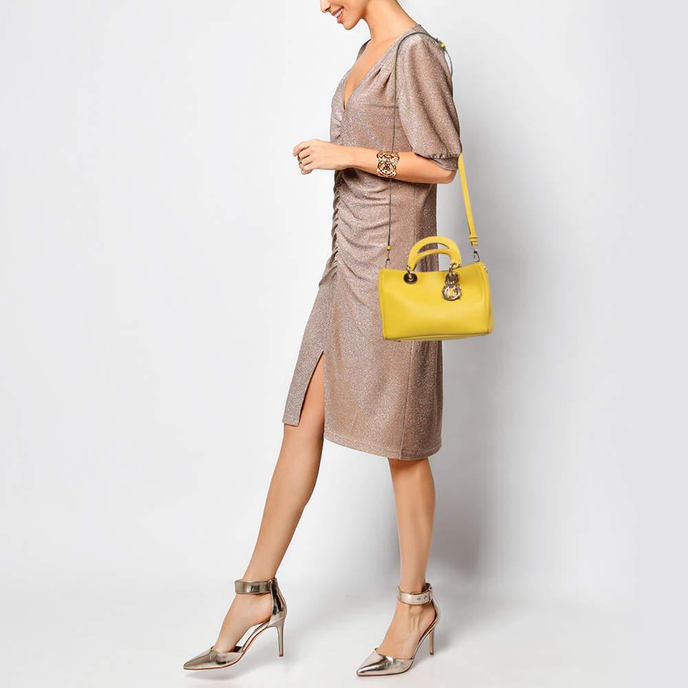 Dior Yellow Leather Mini Diorissimo Tote In Good Condition In Dubai, Al Qouz 2