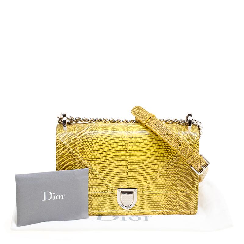 Dior Yellow Lizard Skin Small Diorama Shoulder Bag In Excellent Condition In Dubai, Al Qouz 2