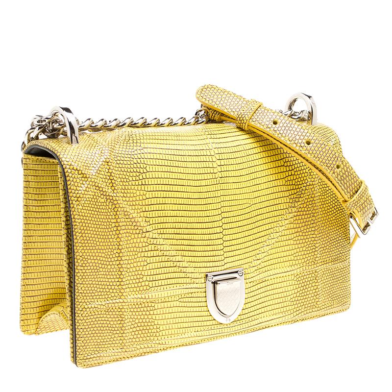 Women's Dior Yellow Lizard Skin Small Diorama Shoulder Bag