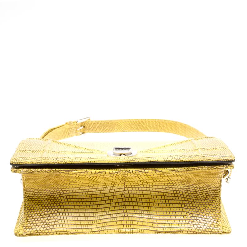 Dior Yellow Lizard Skin Small Diorama Shoulder Bag 4