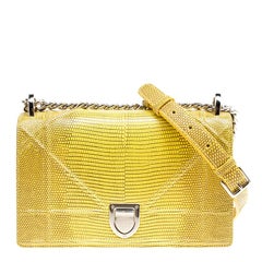 Dior Yellow Lizard Skin Small Diorama Shoulder Bag