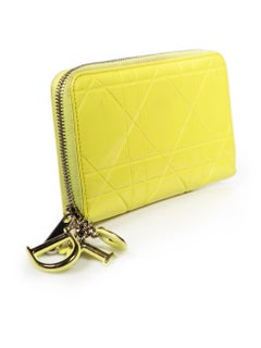 Dior Yellow Patent Leather Lady Dior Zipped Wallet