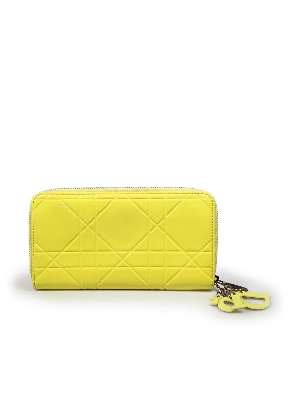 Dior Yellow Patent Leather Lady Dior Zipped Wallet In Good Condition In London, GB