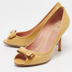 Dior Yellow Patent Leather Peep Toe Pumps Size 38.5
