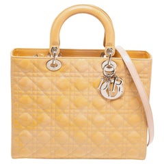 Dior Yellow/Pink Cannage Patent Leather Large Lady Dior Tote