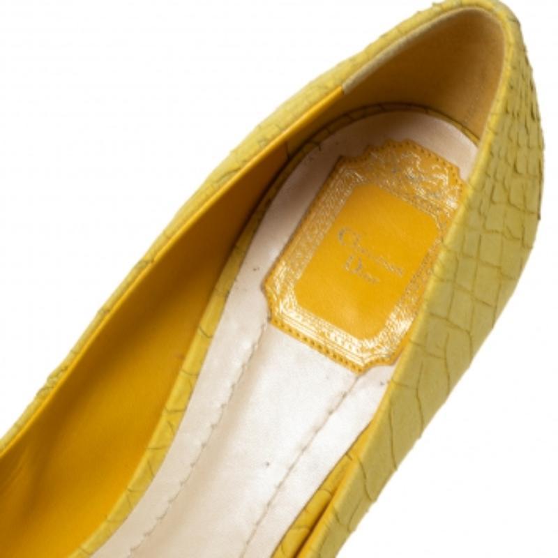 Women's Dior Yellow Python Embossed Leather Miss Dior Platform Pumps Size 41 For Sale