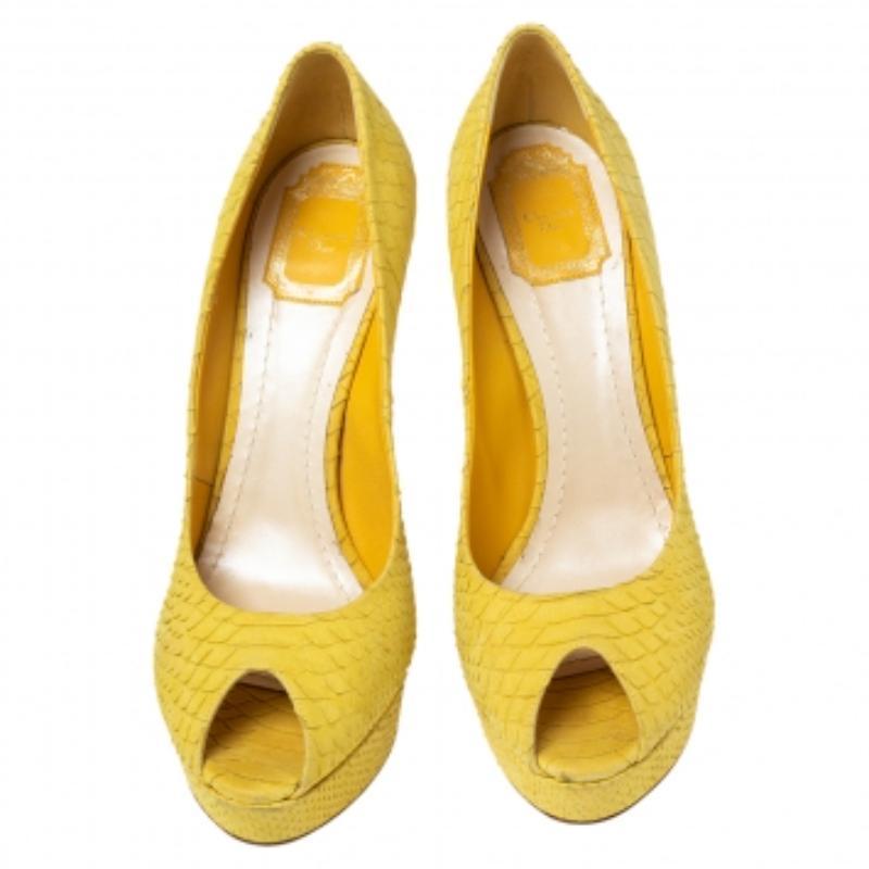 Dior Yellow Python Embossed Leather Miss Dior Platform Pumps Size 41 1