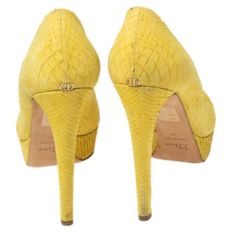 Dior Yellow Python Embossed Leather Miss Dior Platform Pumps Size 41 2