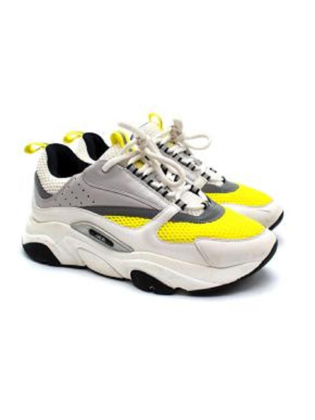 Dior Yellow & White B22 Sneakers

-Raised 'DIOR' signature on the side
-Round toe 
-White technical mesh
-White and silver smooth calfskin
-'DIOR' signature on the side
-Low-top
-Nylon tabs and lace-up closure
-Nylon and calfskin lining
-Sculpted