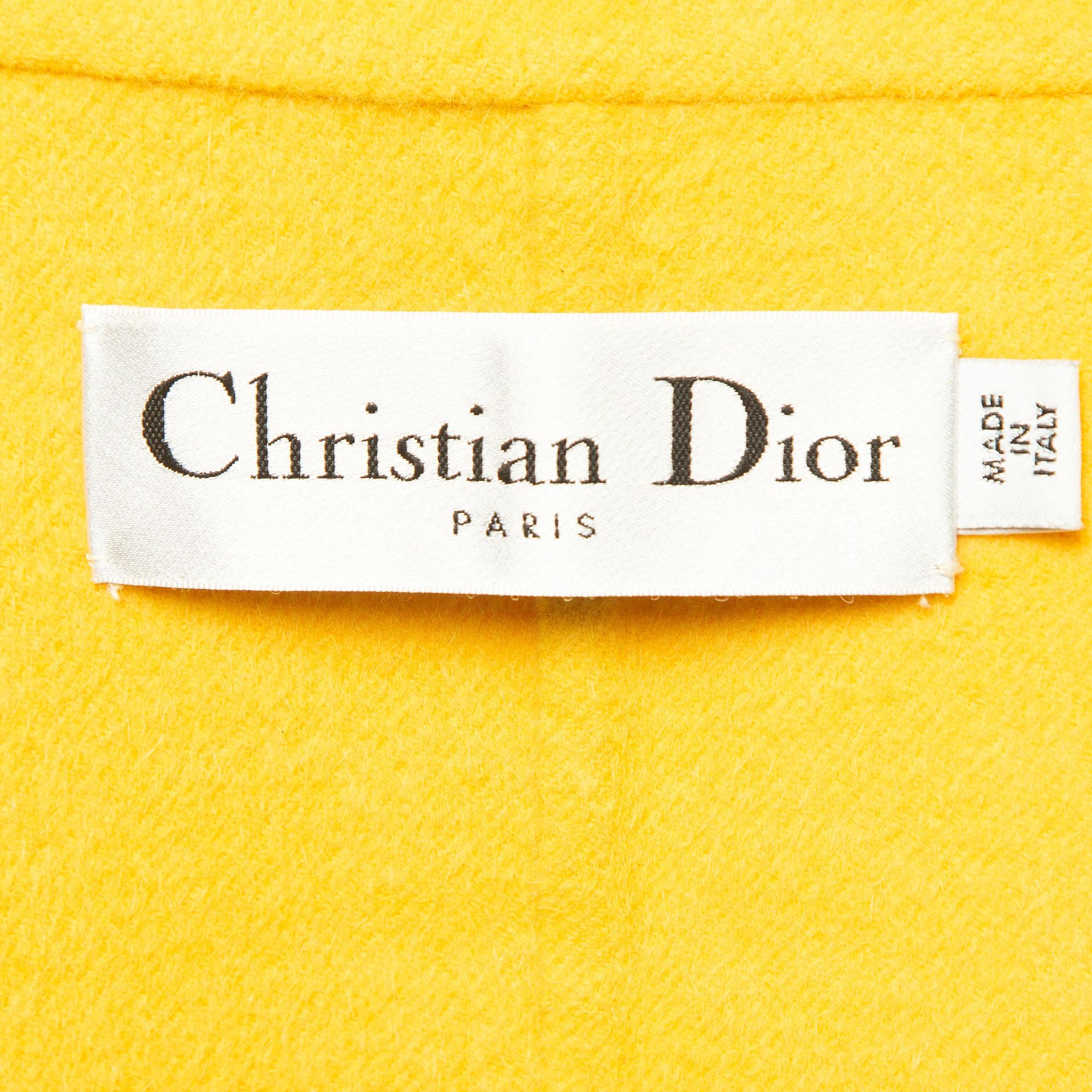 Dior Yellow Wool Blend Double Breasted Sleeveless Oversized Coat M For Sale 1