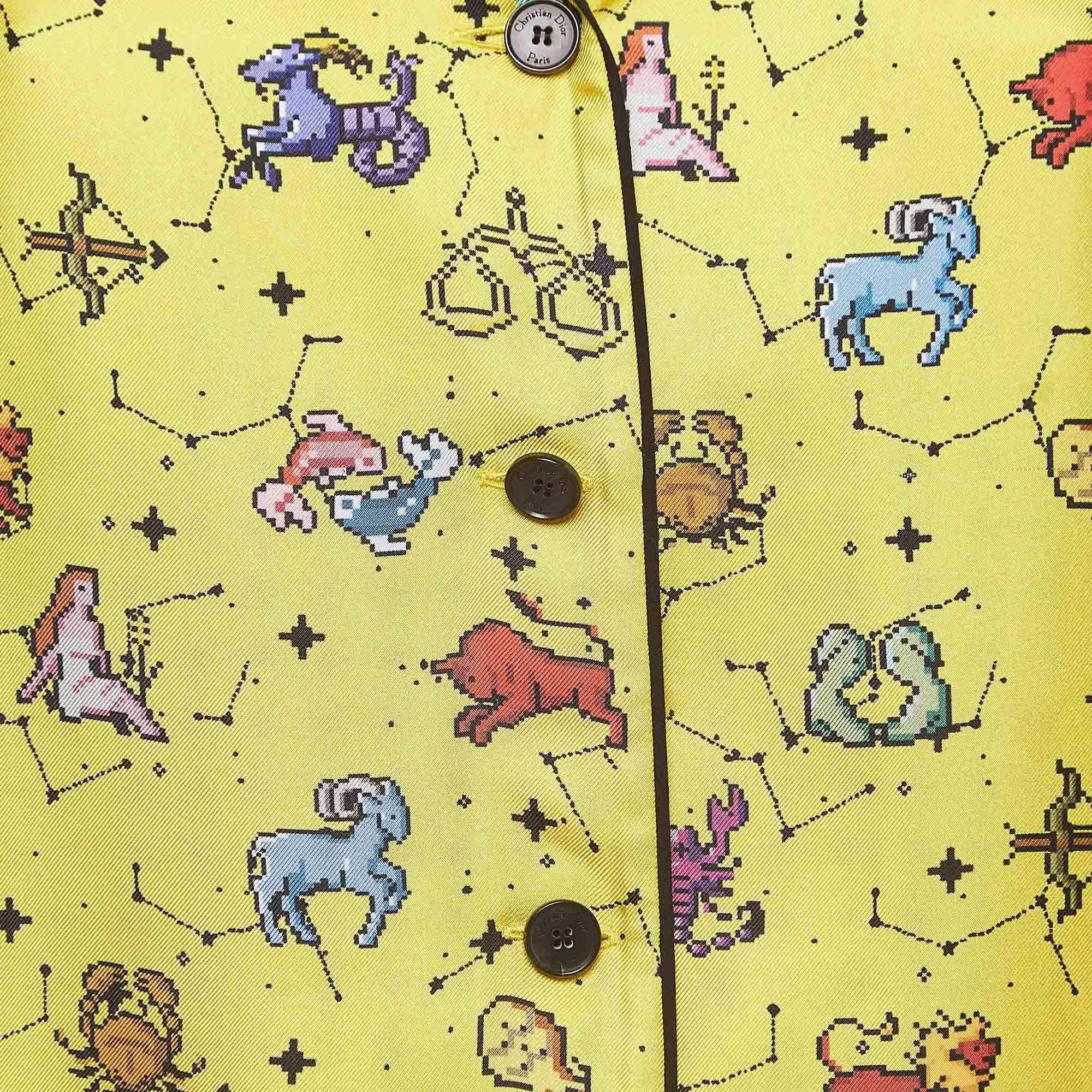 Dior Yellow Zodiac Print Silk Shirt and Shorts Set M/L In Fair Condition In Dubai, Al Qouz 2