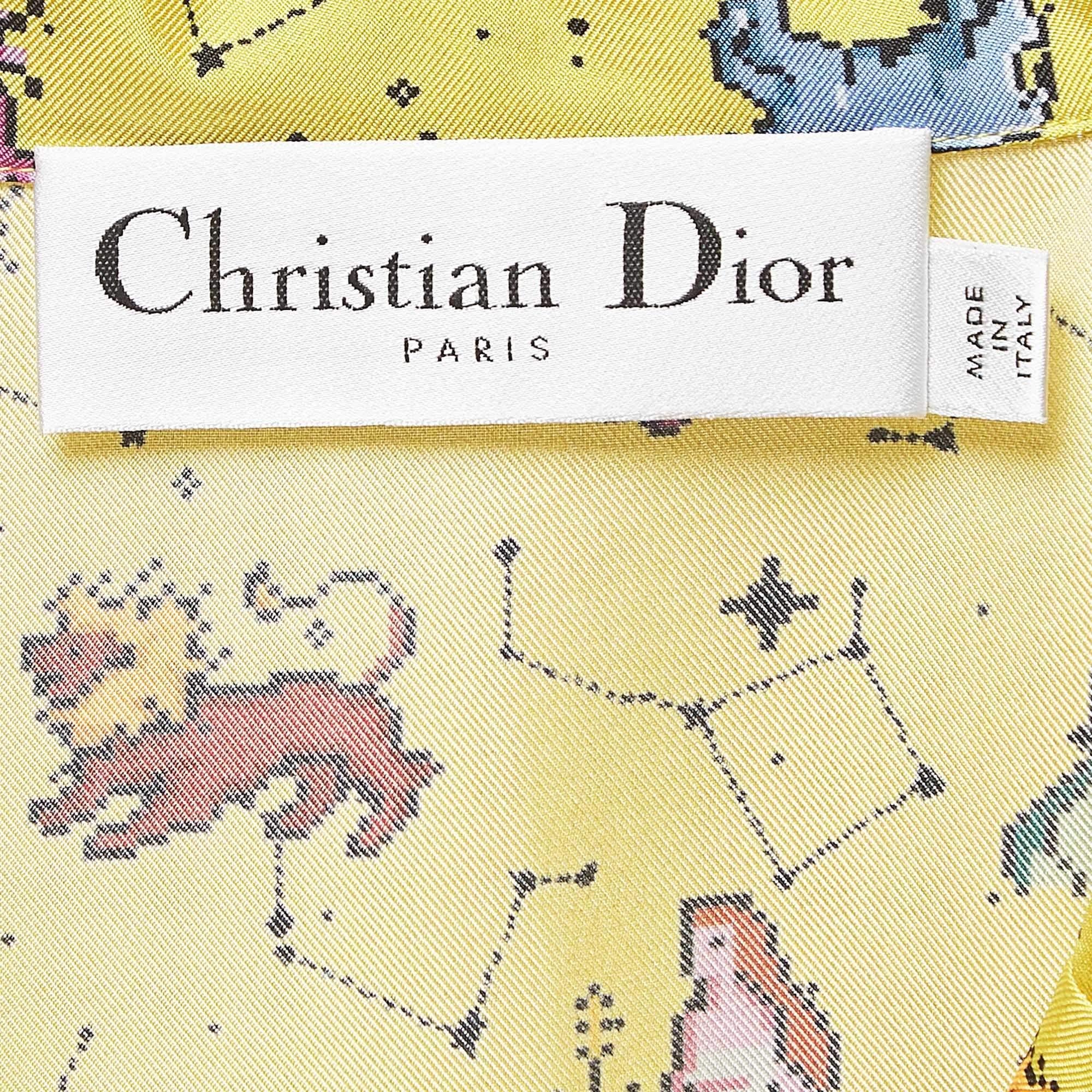 Women's Dior Yellow Zodiac Print Silk Shirt and Shorts Set M/L