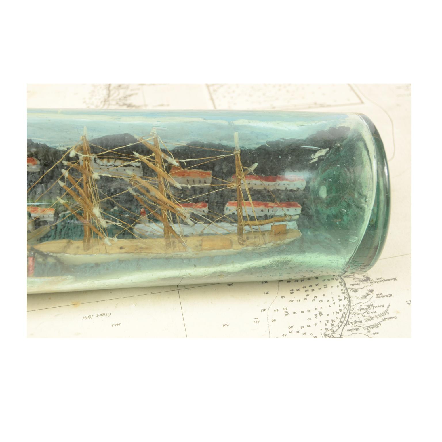 Early 20th Century Diorama in a Bottle, Depicting a 3-Masted Ship, 1920s