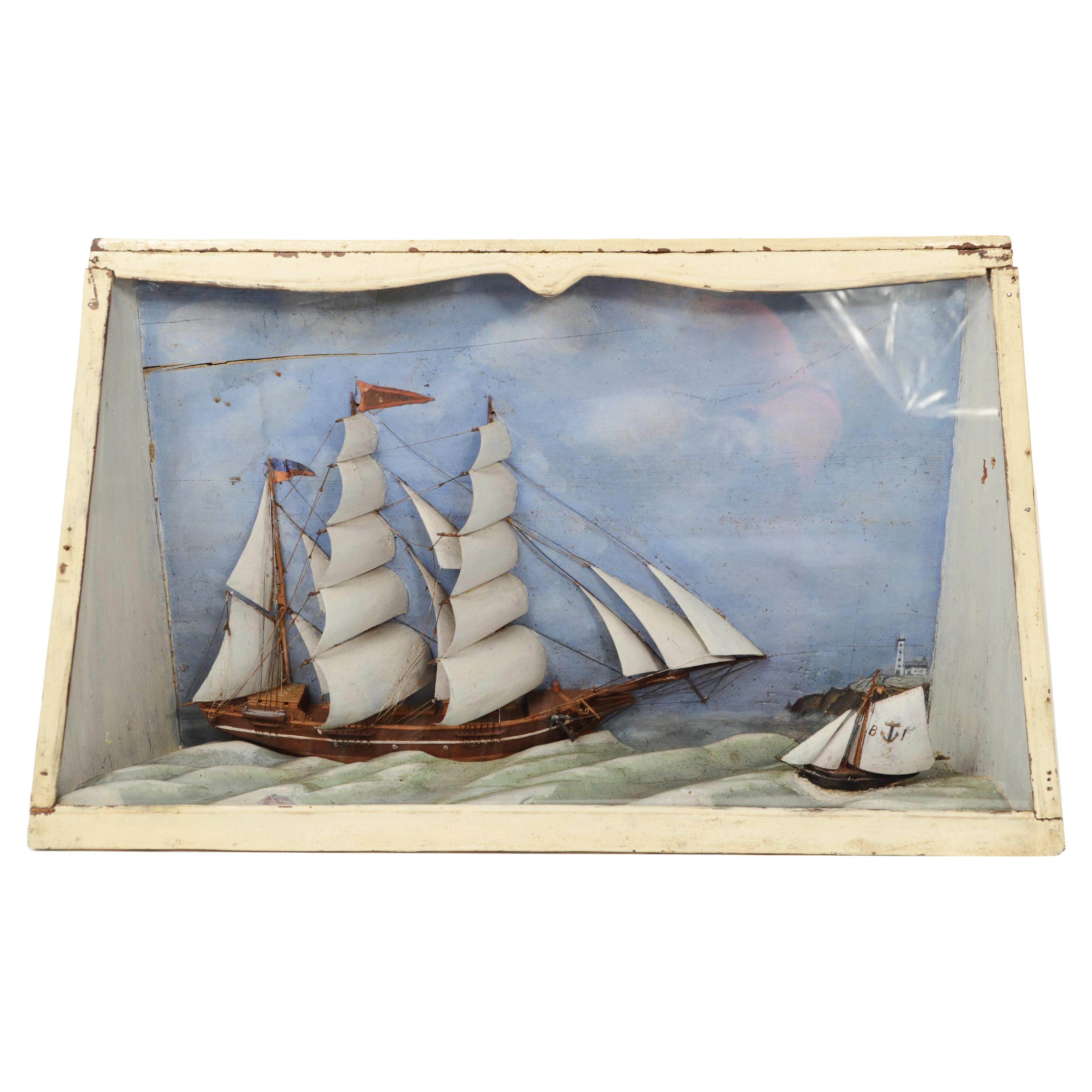 Diorama in shrine with trapezoidal shape depicting Brigantine late 19th century