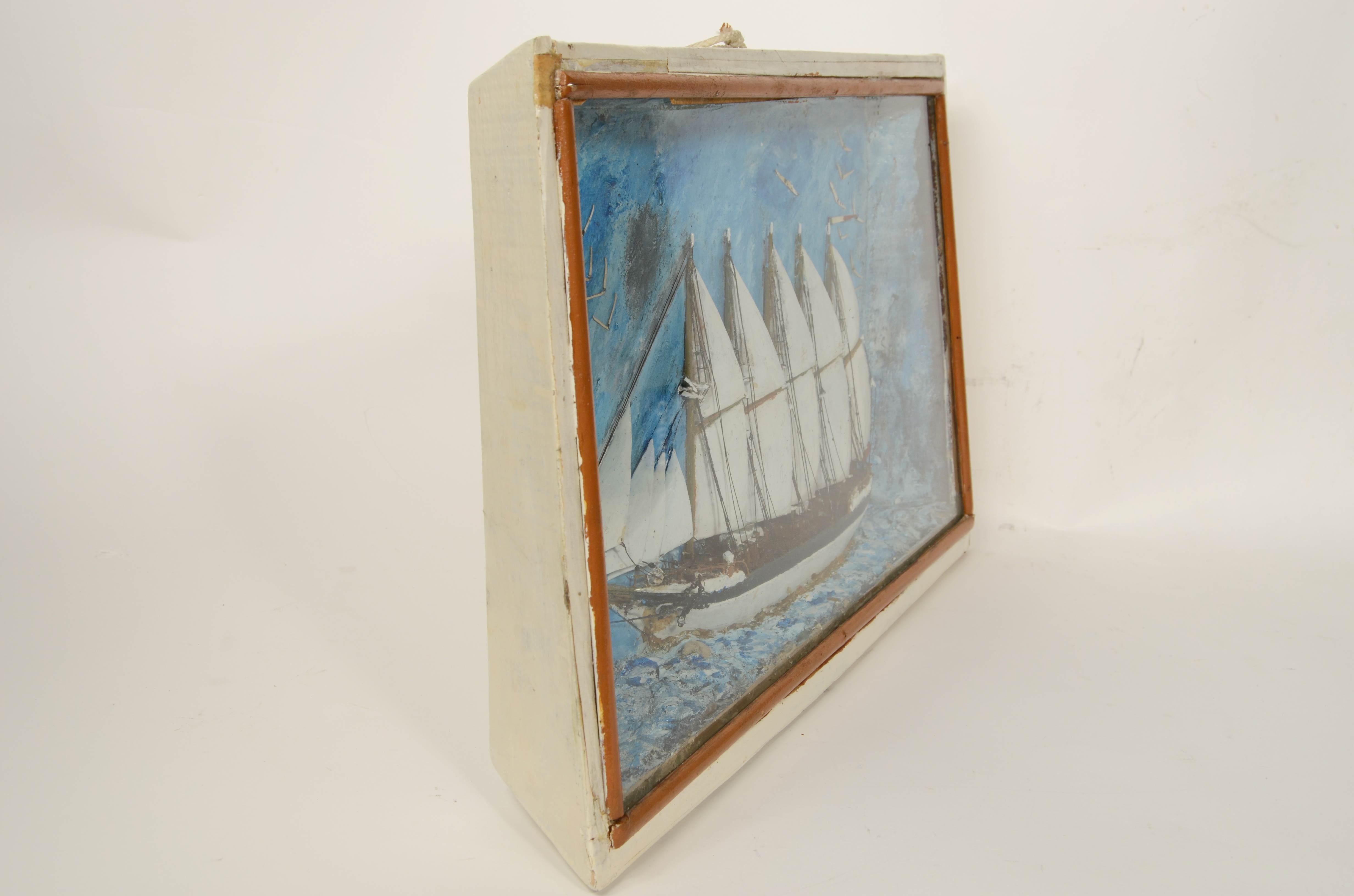 Diorama nautique de forme trapézoïdale d'une goélette à 5 mâts 1910 en vente 10