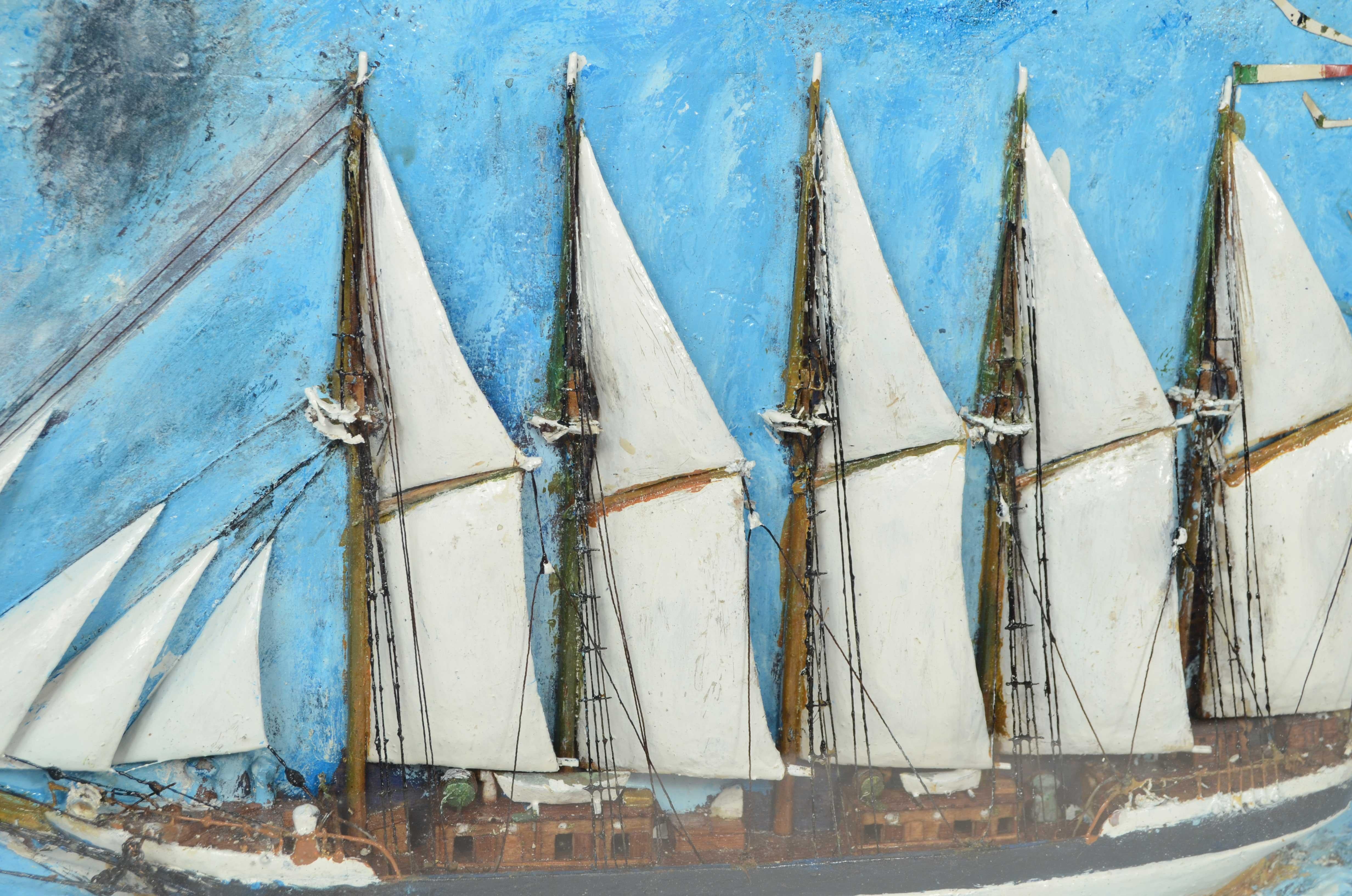 Diorama nautique de forme trapézoïdale d'une goélette à 5 mâts 1910 en vente 1