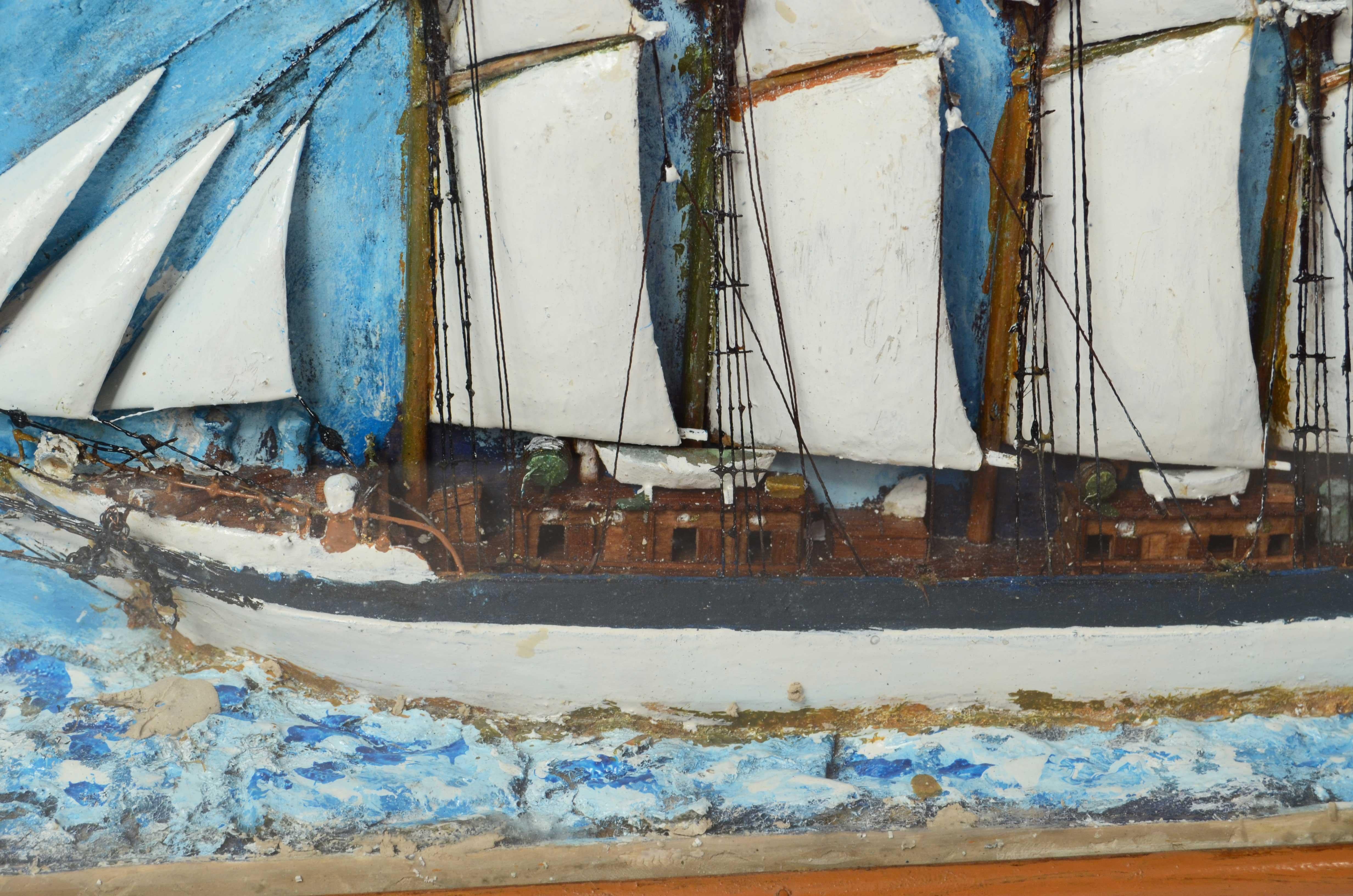 Diorama nautique de forme trapézoïdale d'une goélette à 5 mâts 1910 en vente 2
