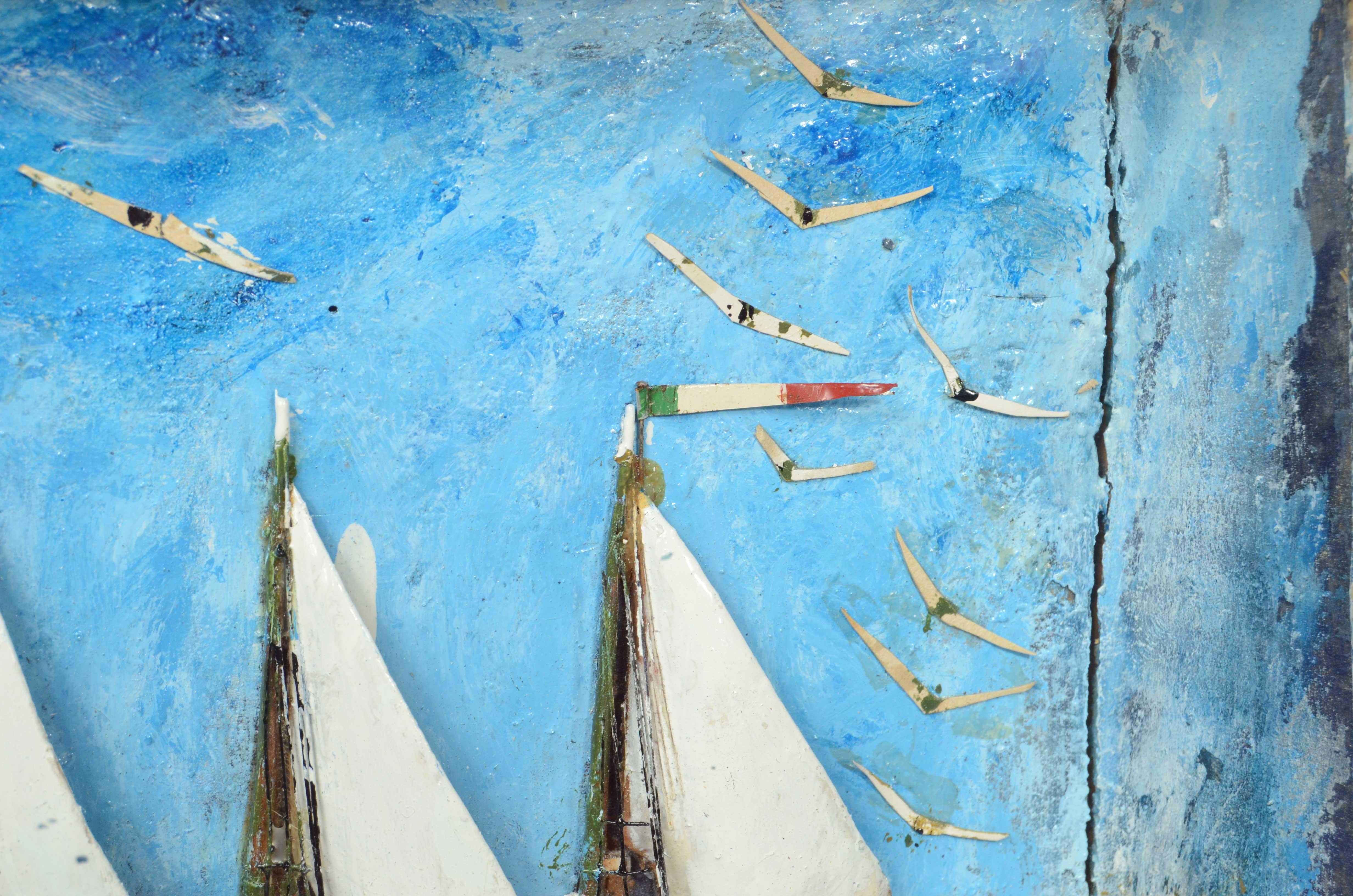 Diorama nautique de forme trapézoïdale d'une goélette à 5 mâts 1910 en vente 4