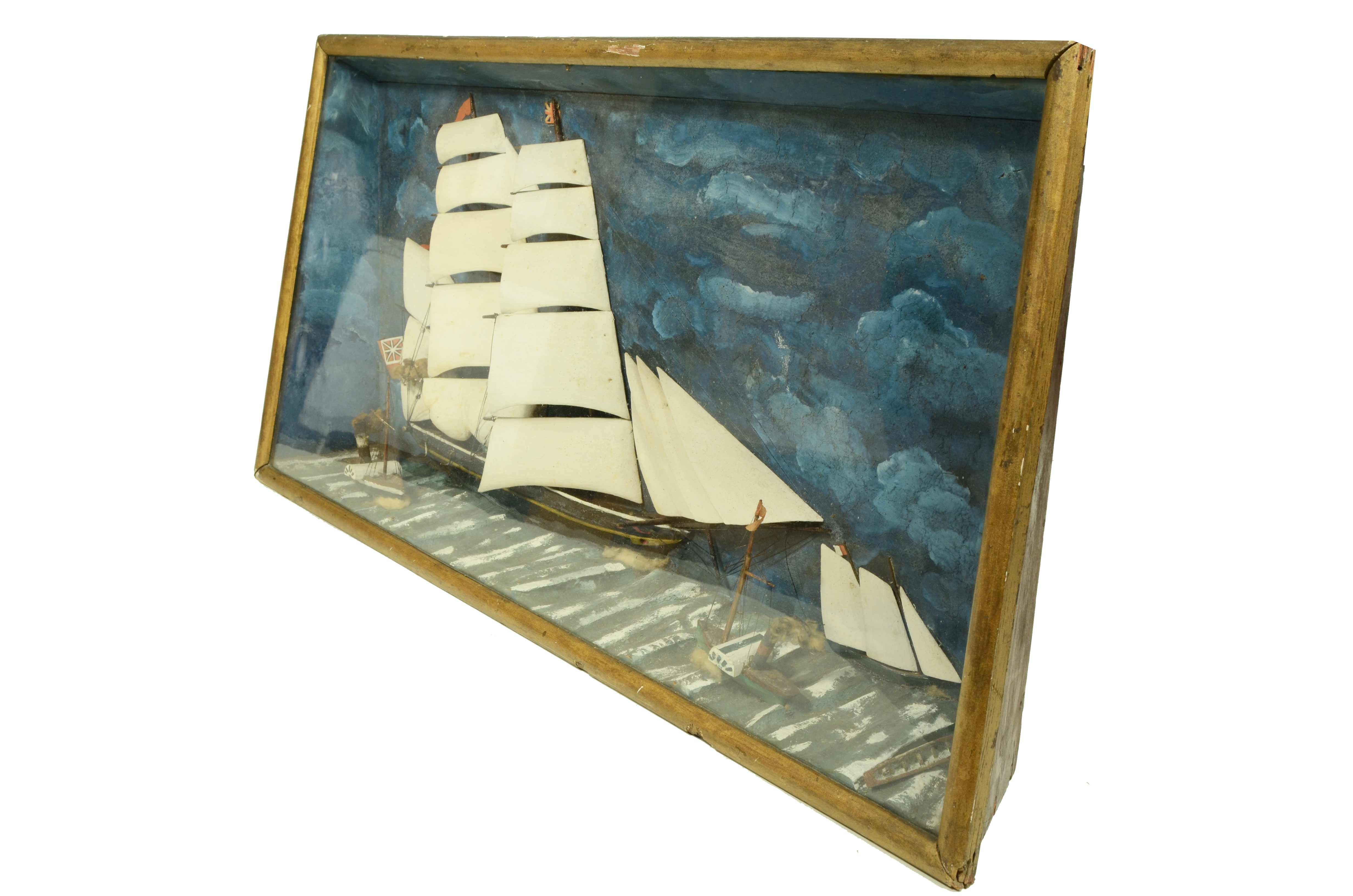 20th Century Diorama nautico in teca di legno e vetro di una goletta a vele spiegate inglese in vendita