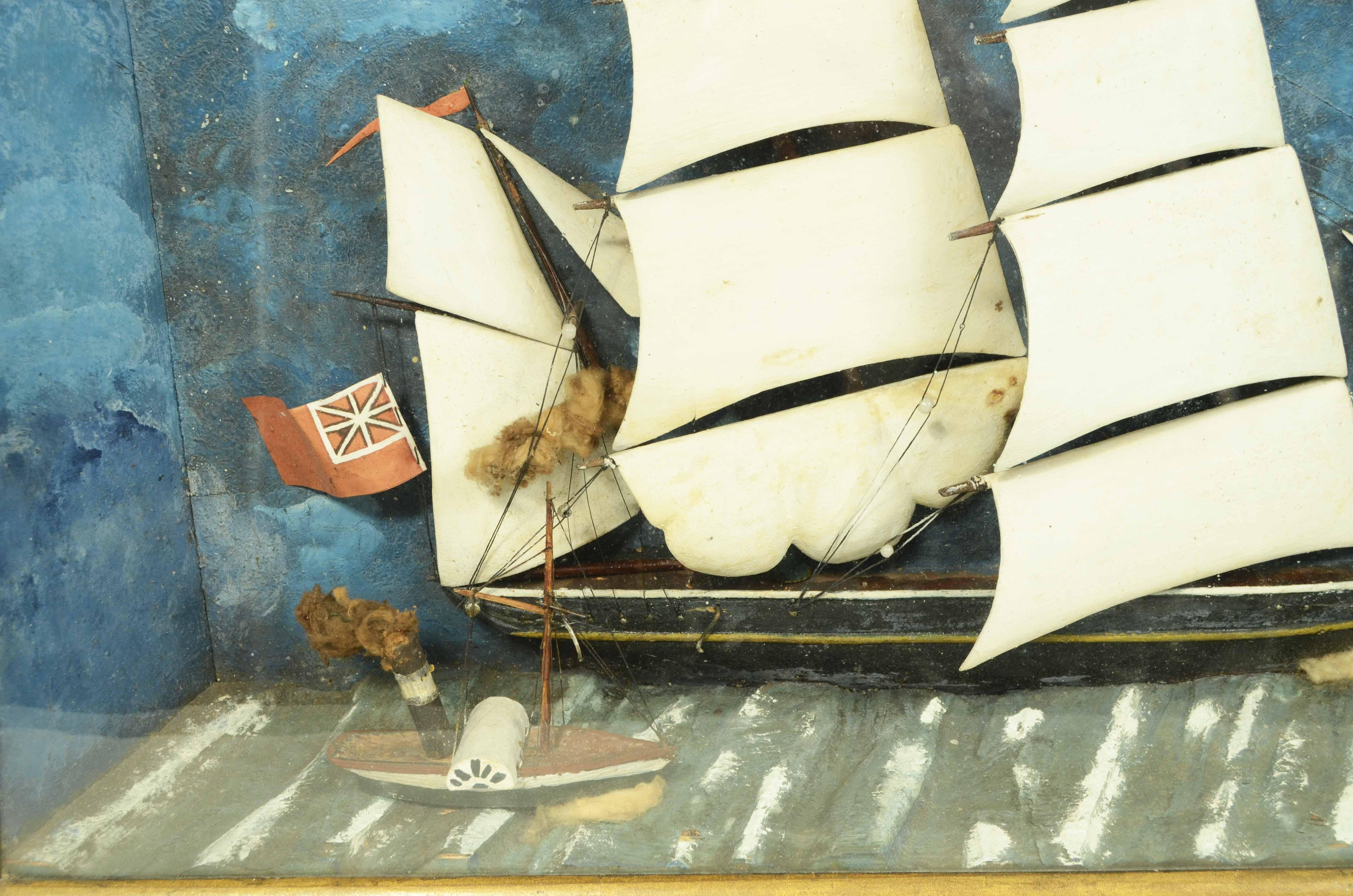 Legno Diorama nautico in teca di legno e vetro di una goletta a vele spiegate inglese in vendita