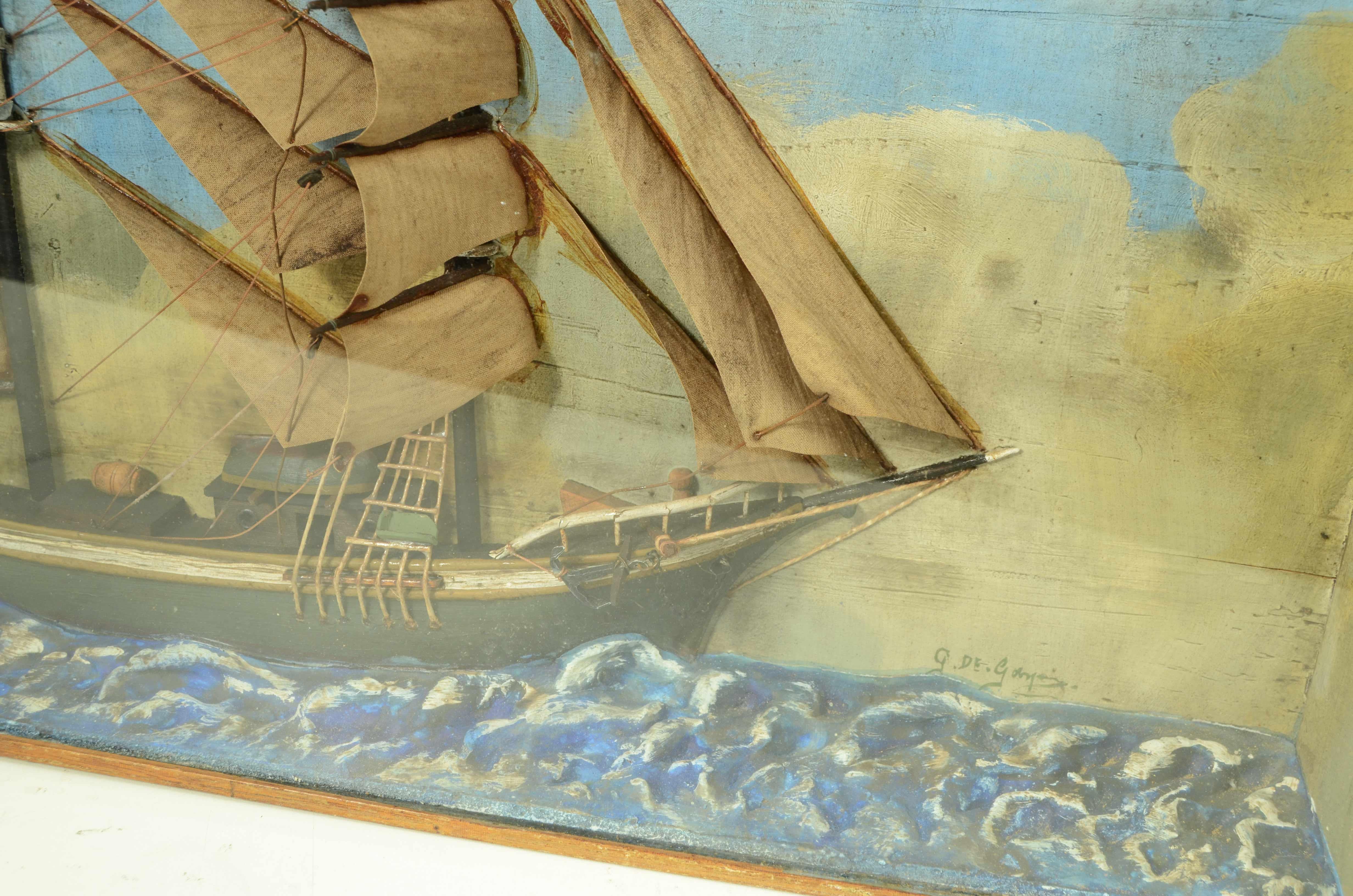 Diorama Nautico in teca di vetro e legno di un Brigantino firmato A. De Gasperi in vendita 5
