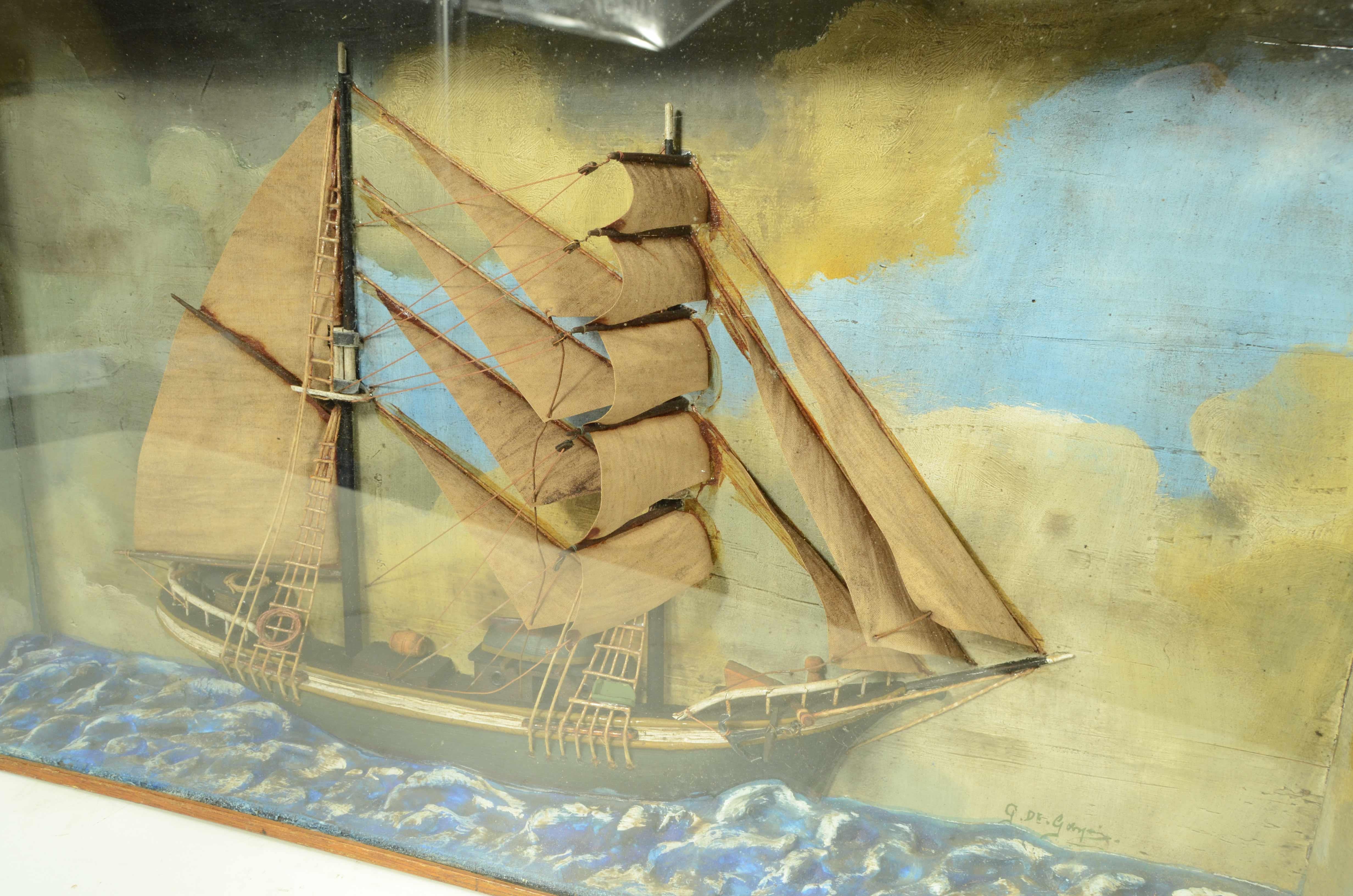 Diorama Nautico in teca di vetro e legno di un Brigantino firmato A. De Gasperi in vendita 6